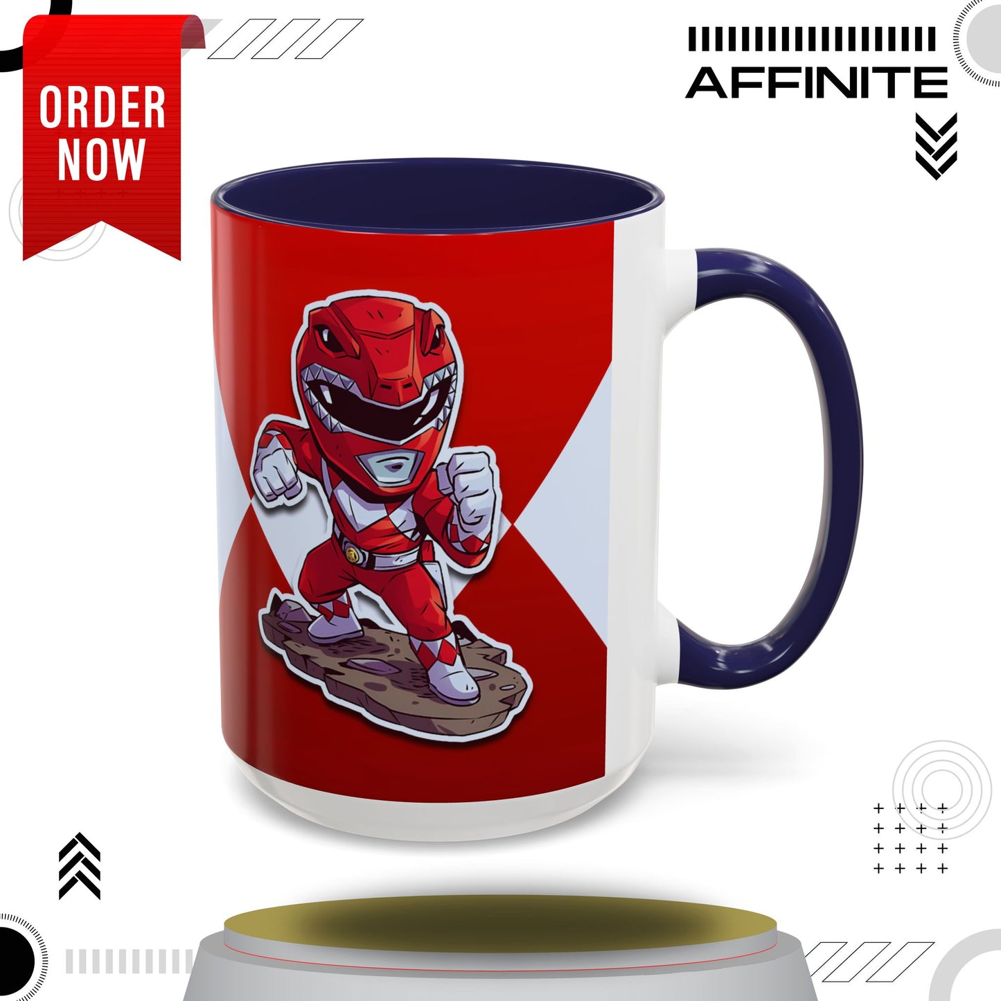 Mug Mighty Morphin Power Rangers Red Ranger Ceramic Mug - 11oz & 15oz Coffee Mug - Accent Mug for Pop Culture Fans 15oz Navy