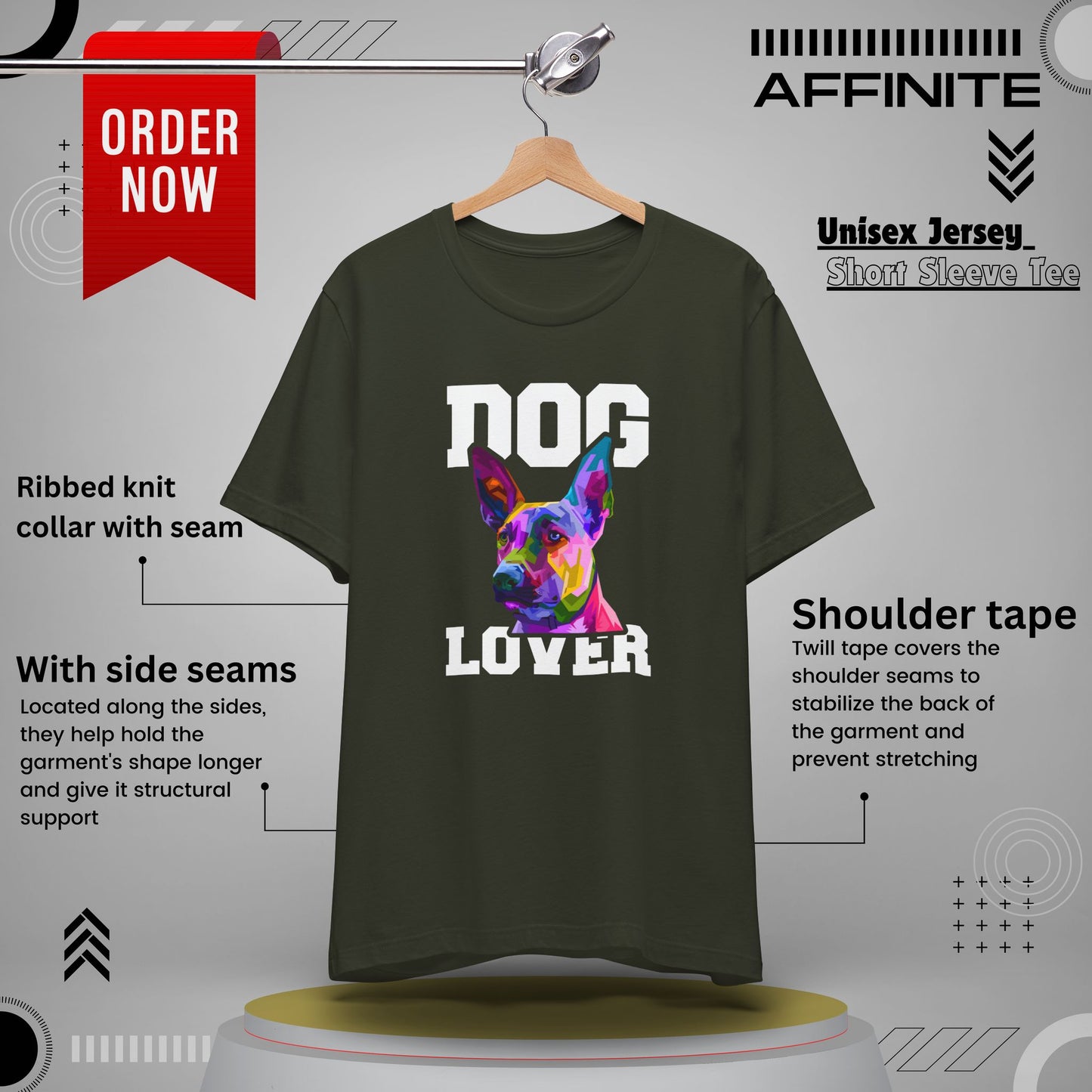 T-Shirt T Shirt Drawing - Dog Lover Graphic Tee (Unisex Cotton) Dark Olive