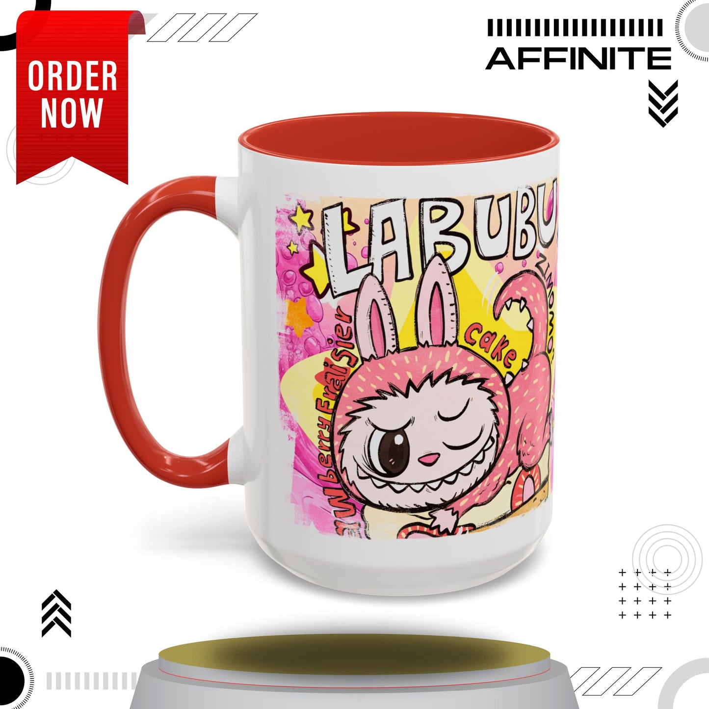 Mug Colorful Cartoon Labubu Accent Coffee Mug - Perfect for Animal Lovers 15oz Red