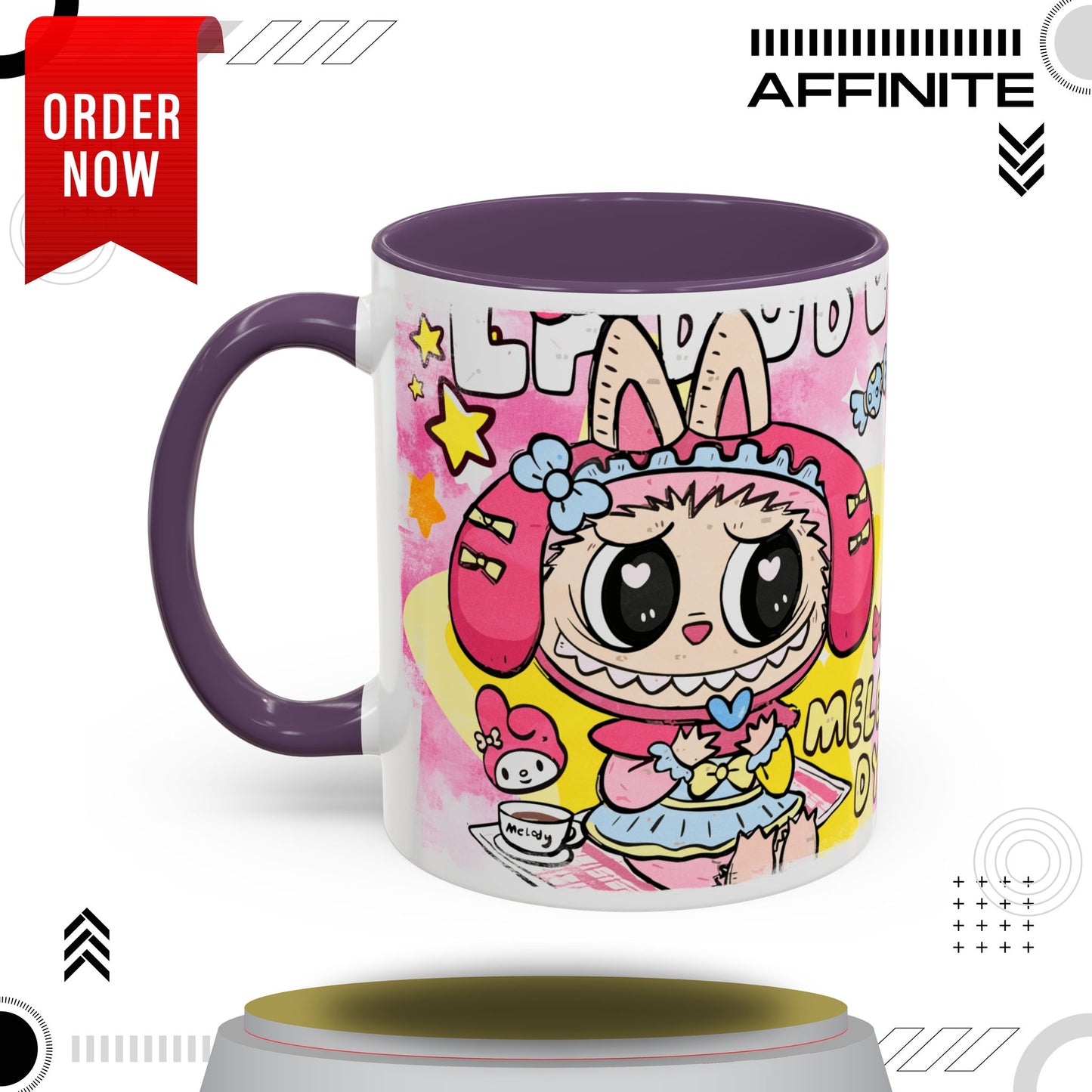 Mug Labubu Themed Accent Coffee Mug - Colorful & Whimsical Design for Kids and Collectors 11oz Purple