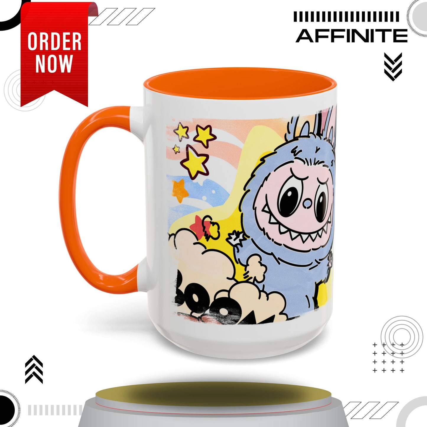 Mug Lazy Yoga Cartoon Labubu Accent Coffee Mug - Fun and Whimsical Design for Coffee Lovers 15oz Orange