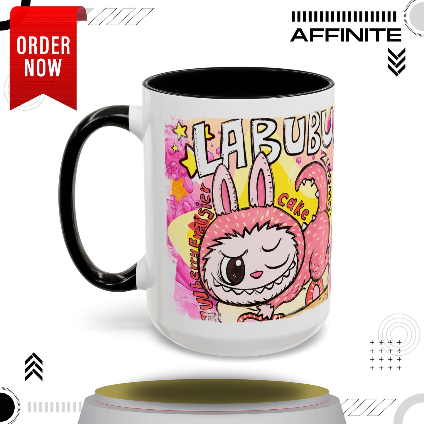 Mug Colorful Cartoon Labubu Accent Coffee Mug - Perfect for Animal Lovers 15oz Black