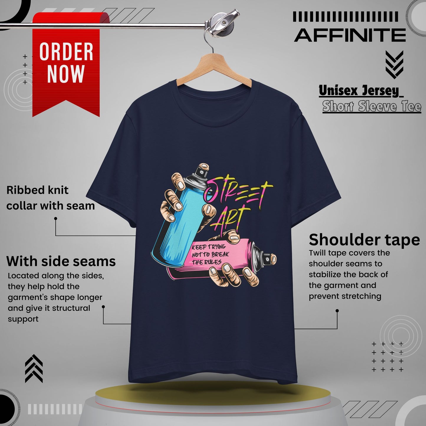 T-Shirt Street Art T-Shirts - Keep Trying Unisex Tee | Graphic Urban Wear Navy