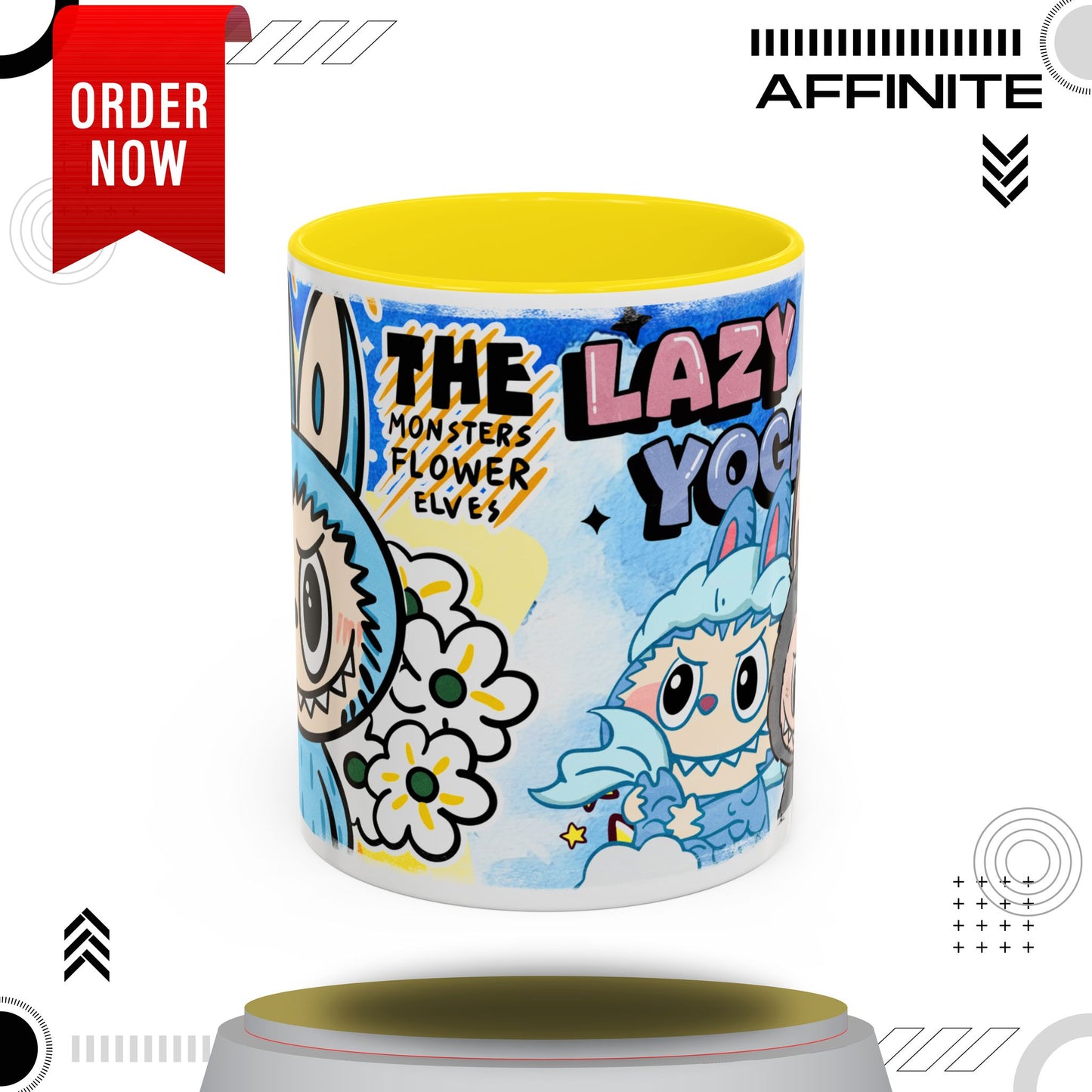 Mug Lazy Yoga Monsters Coffee Mug - Fun Accent Mug for Yoga Lovers 11oz Yellow