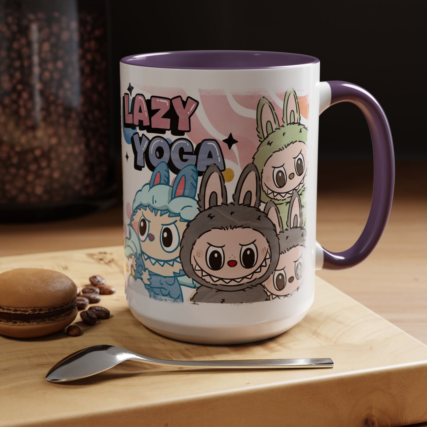 Mug Lazy Yoga Cartoon Labubu Accent Coffee Mug - Fun and Whimsical Design for Coffee Lovers