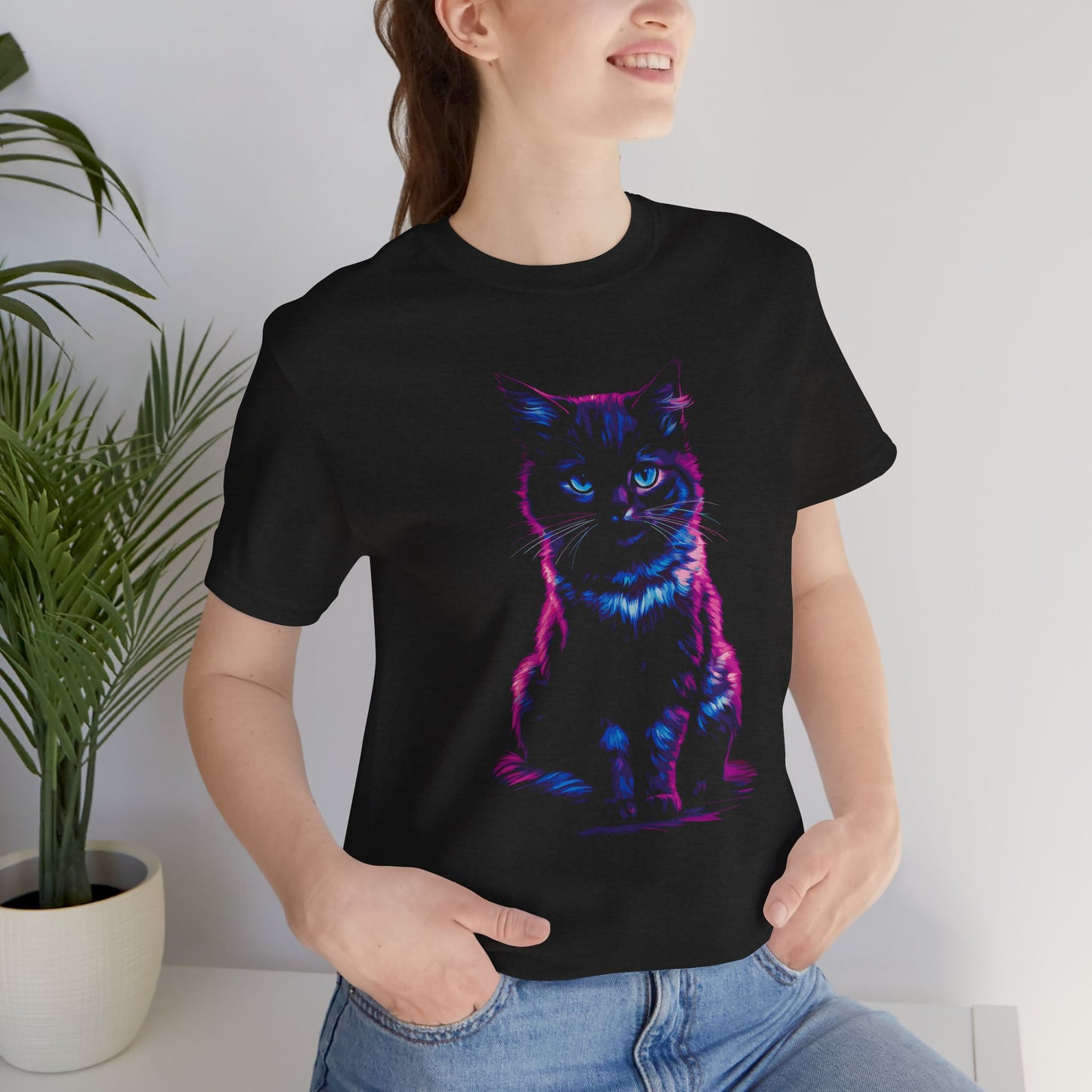 T-Shirt Neon Cat T-Shirt - Vibrant Unisex Tee for Cat Lovers (100% Cotton)