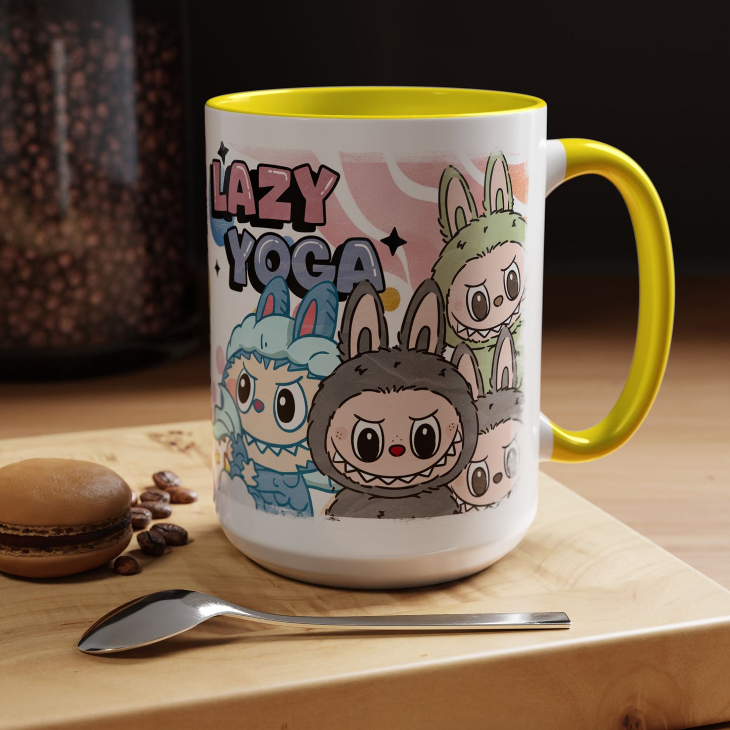 Mug Lazy Yoga Cartoon Labubu Accent Coffee Mug - Fun and Whimsical Design for Coffee Lovers