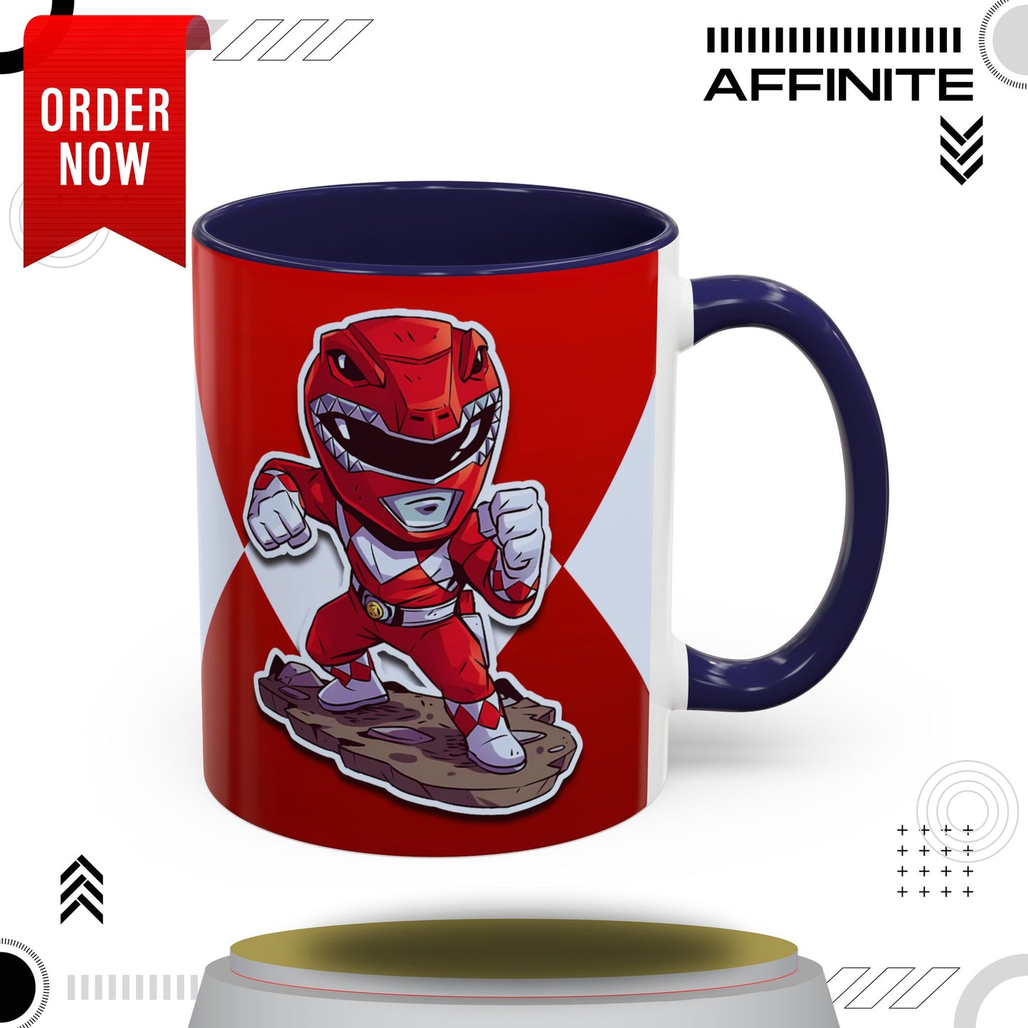 Mug Mighty Morphin Power Rangers Red Ranger Ceramic Mug - 11oz & 15oz Coffee Mug - Accent Mug for Pop Culture Fans 11oz Navy