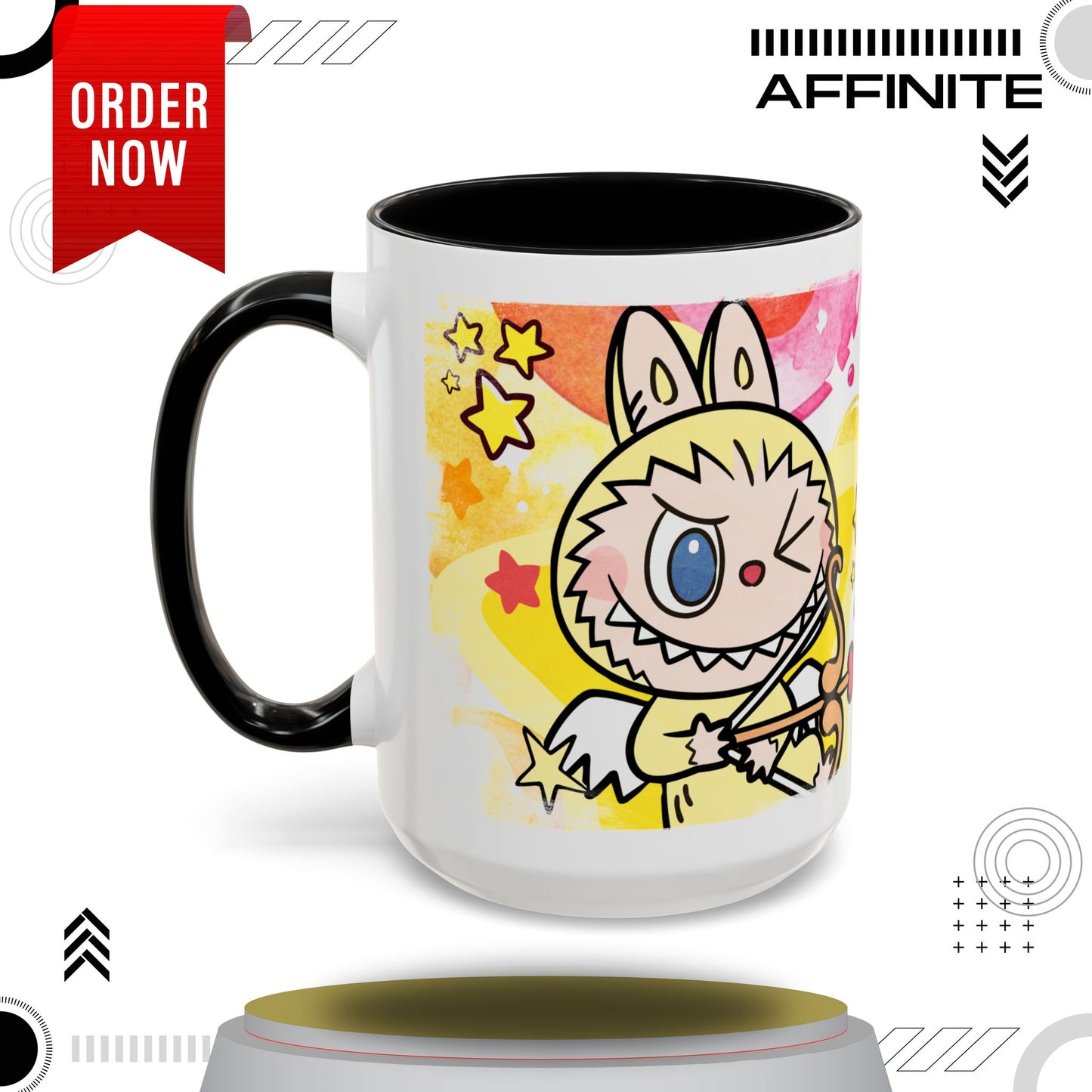 Mug Playful Lazy Yoga Labubu Coffee Mug - Fun Design for Relaxation Lovers 15oz Black