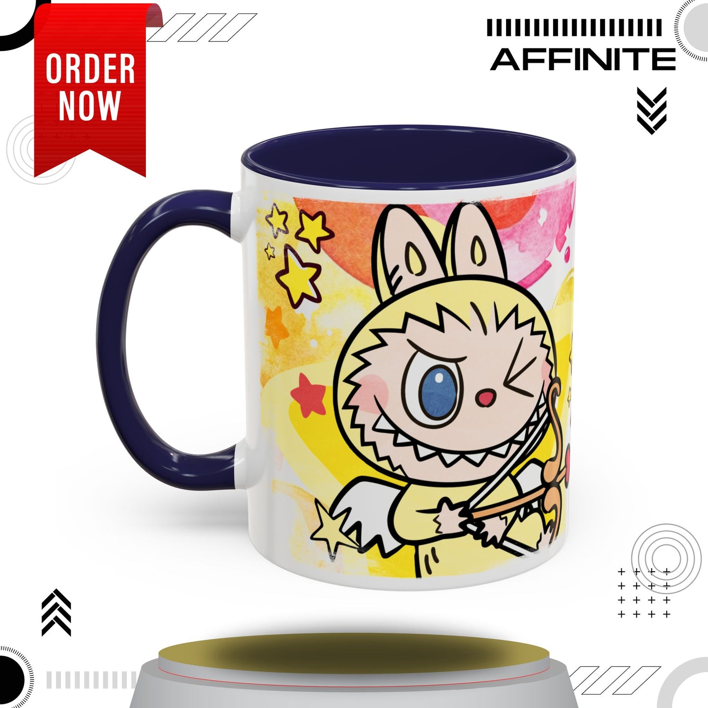 Mug Playful Lazy Yoga Labubu Coffee Mug - Fun Design for Relaxation Lovers 11oz Navy