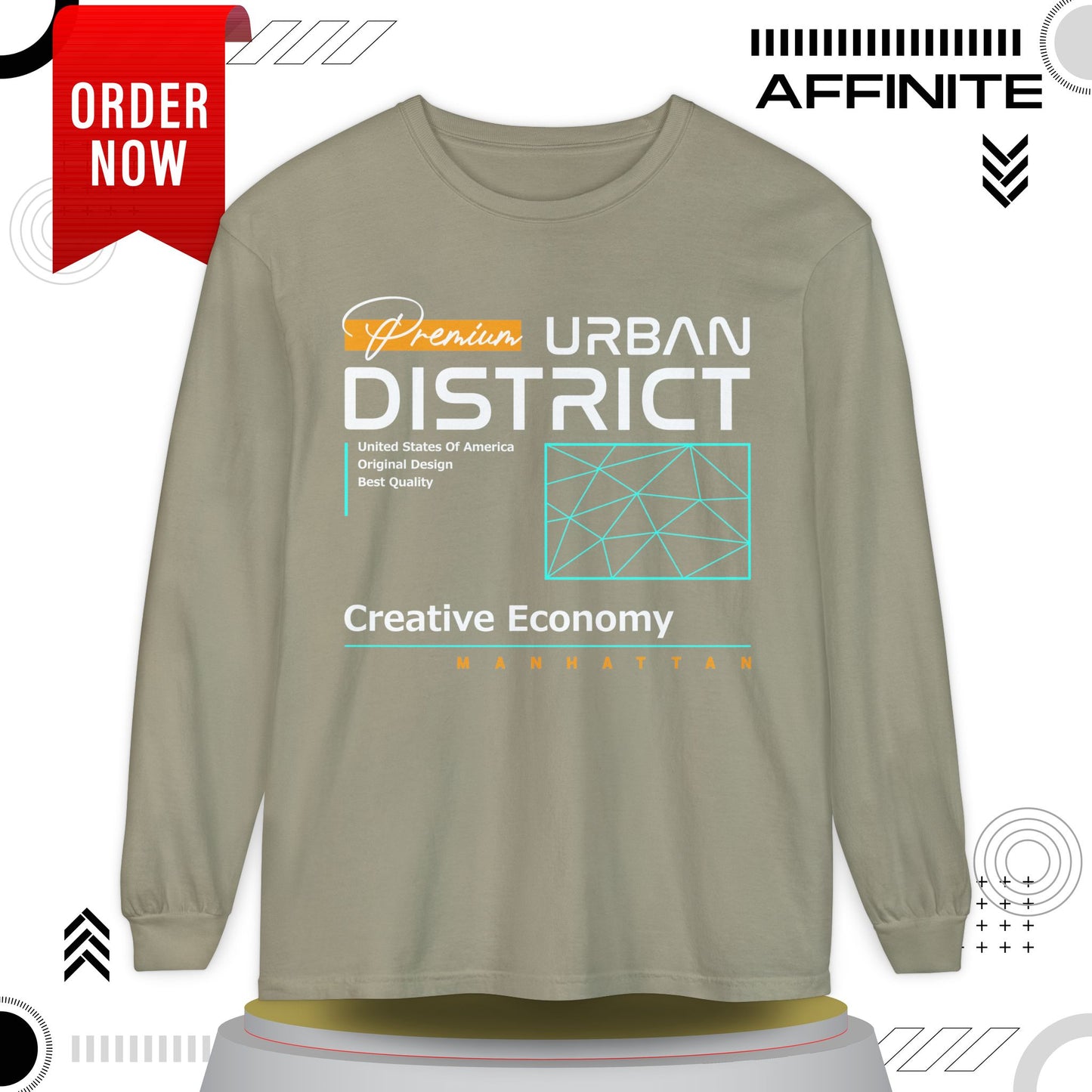 Long-sleeve Urban District Long Sleeve T-Shirt - Vintage Graphic Tee, Casual Wear, Creative Economy, Unisex Fashion, Gift for Art Lovers Sandstone