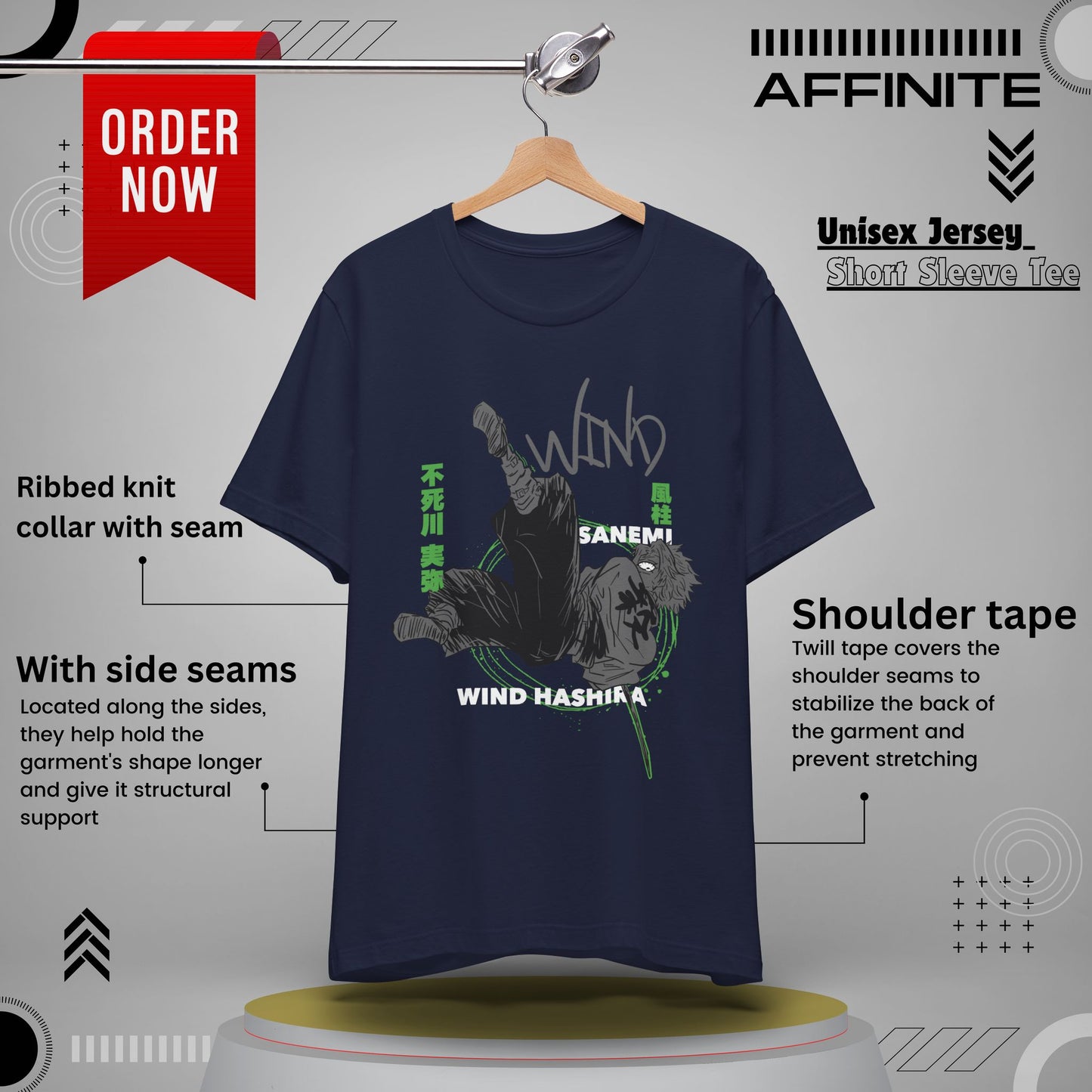 T-Shirt Sanemi Wind Hashira Shirt - Official Demon Slayer Merch (Unisex Anime Tee) Navy