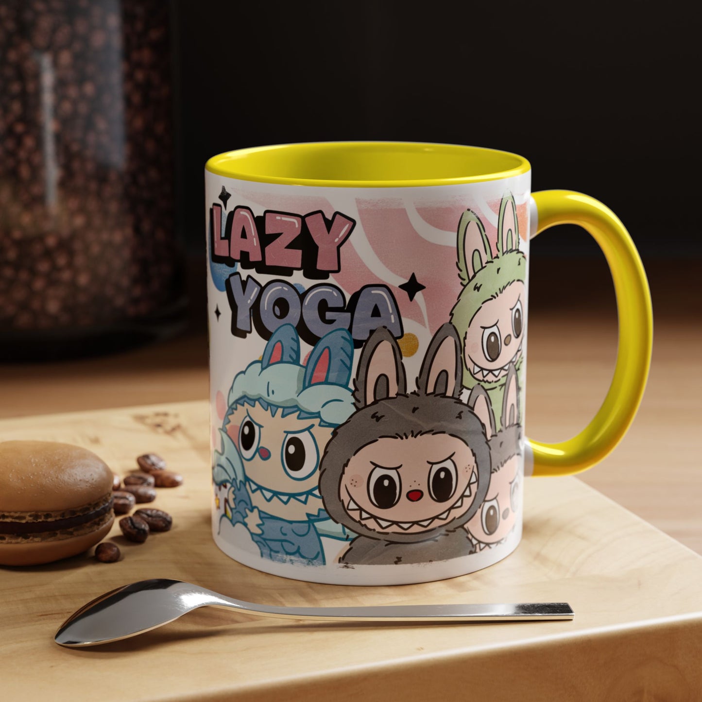 Mug Lazy Yoga Cartoon Labubu Accent Coffee Mug - Fun and Whimsical Design for Coffee Lovers