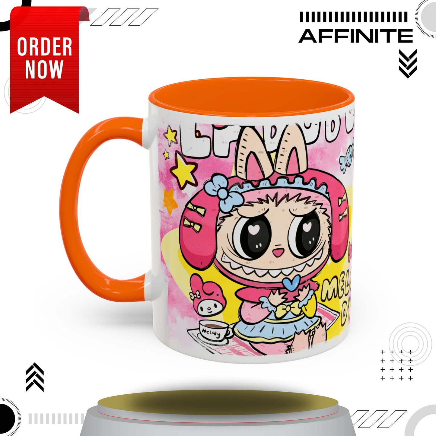 Mug Labubu Themed Accent Coffee Mug - Colorful & Whimsical Design for Kids and Collectors 11oz Orange