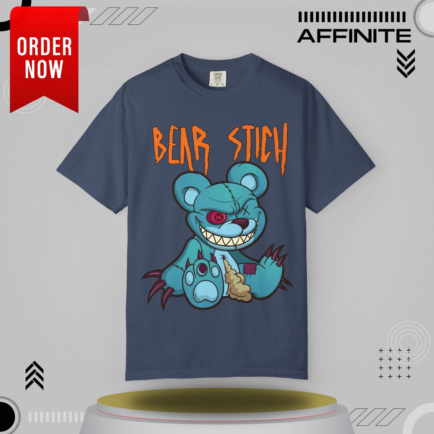 T-Shirt Bear Stick T-Shirt - Fun Garment-Dyed Graphic Tee (S-4XL) | Comfort Colors® Midnight