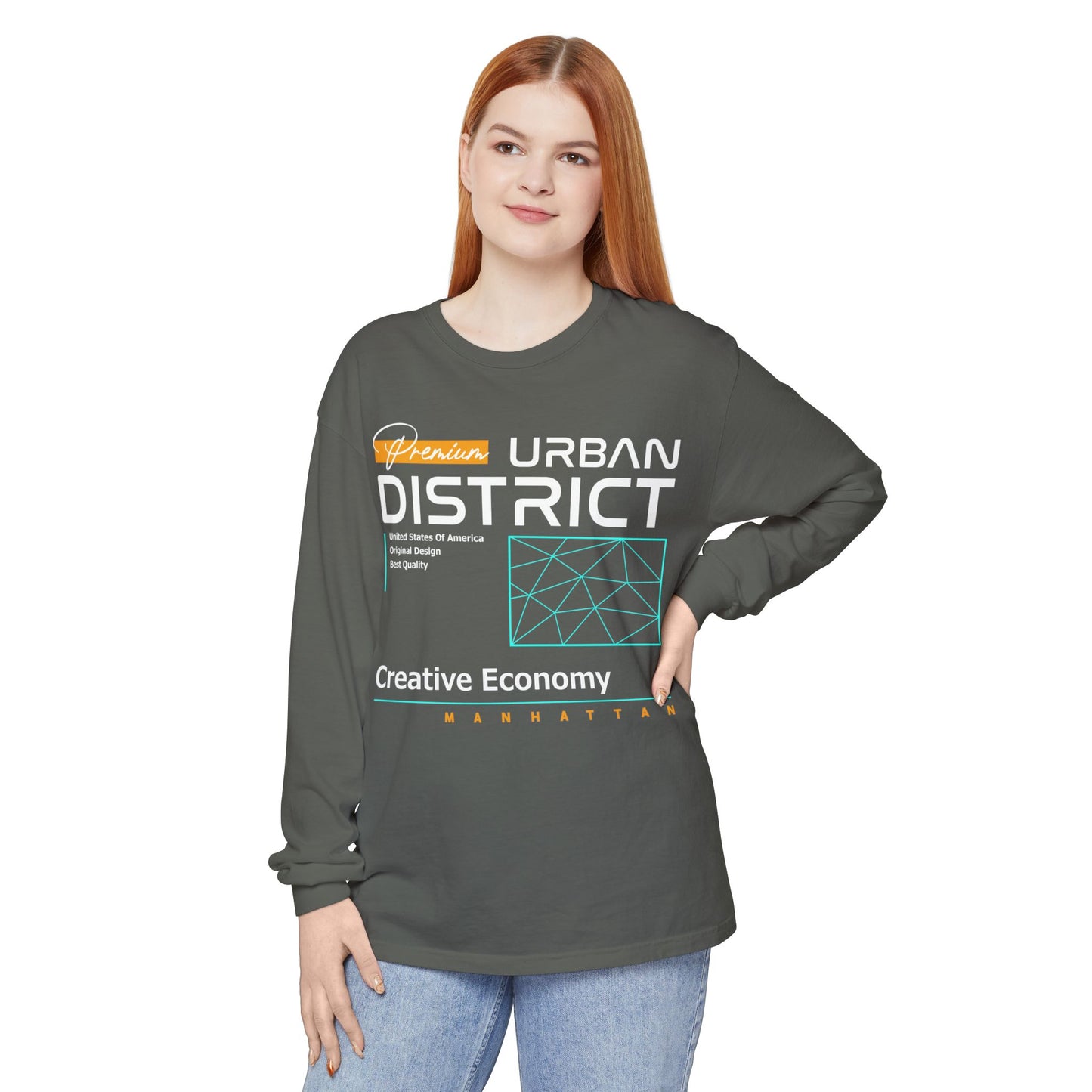 Long-sleeve Urban District Long Sleeve T-Shirt - Vintage Graphic Tee, Casual Wear, Creative Economy, Unisex Fashion, Gift for Art Lovers