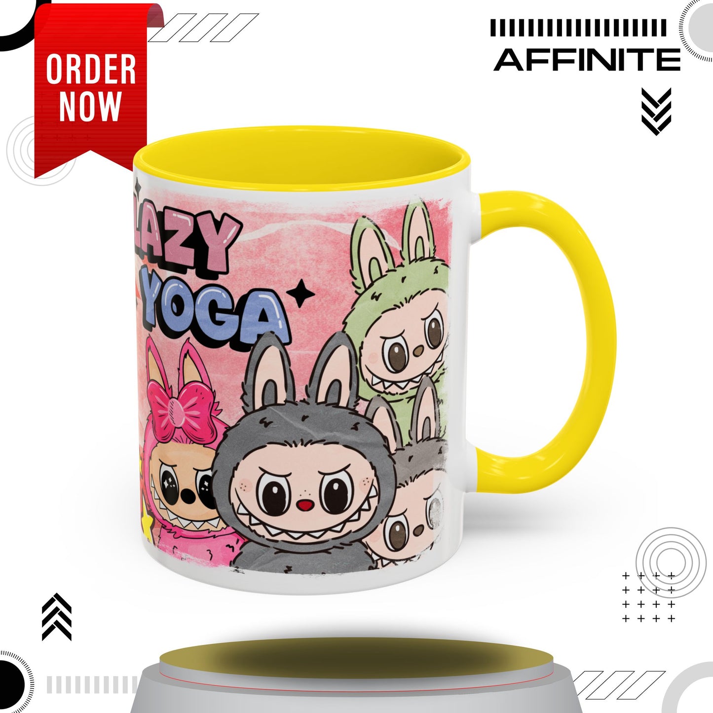 Mug Lazy Yoga Labubu Cartoon Accent Coffee Mug - Fun and Playful Design for Coffee Lovers 11oz Yellow