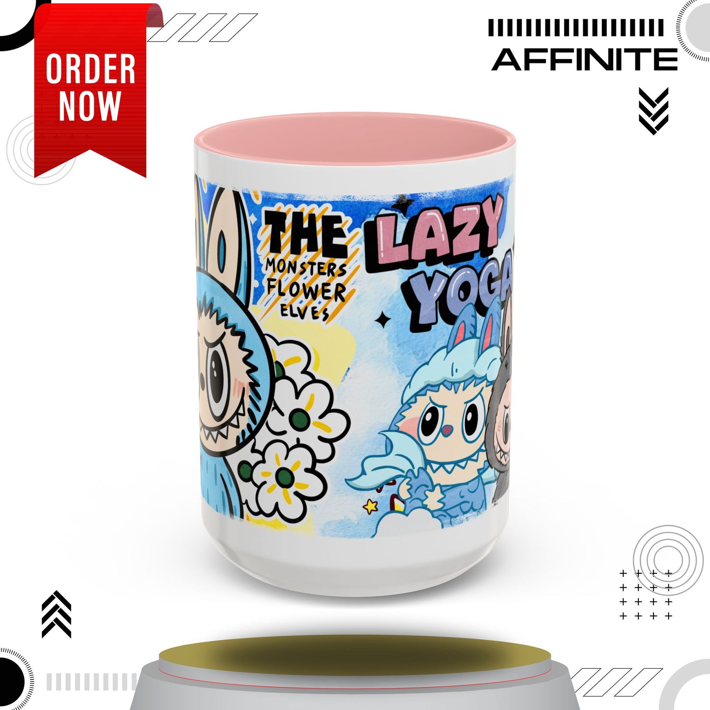 Mug Lazy Yoga Monsters Coffee Mug - Fun Accent Mug for Yoga Lovers 15oz Pink