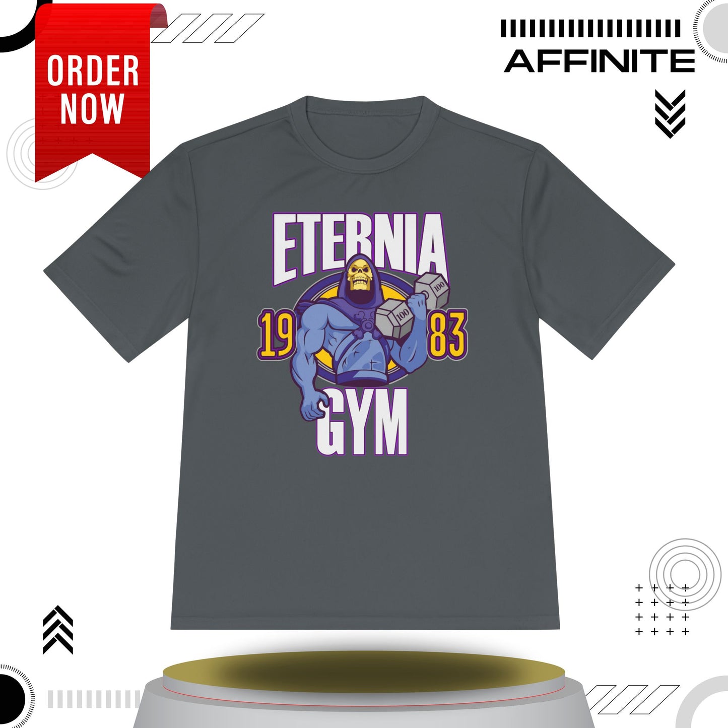 T-Shirt Eternia Gym Unisex Moisture Wicking Tee - Vintage Muscle Workout Shirt Iron Grey