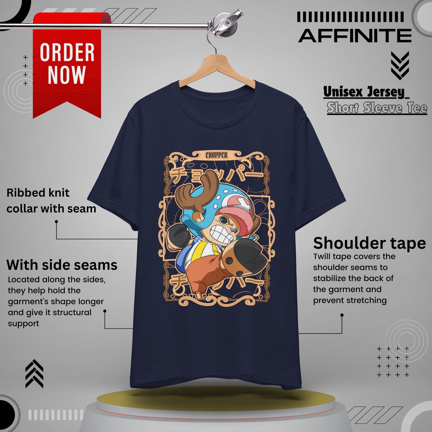 T-Shirt Anime-Inspired Unisex Short Sleeve Tee - 100% Cotton Chopper T-Shirt by Bella+Canvas Navy