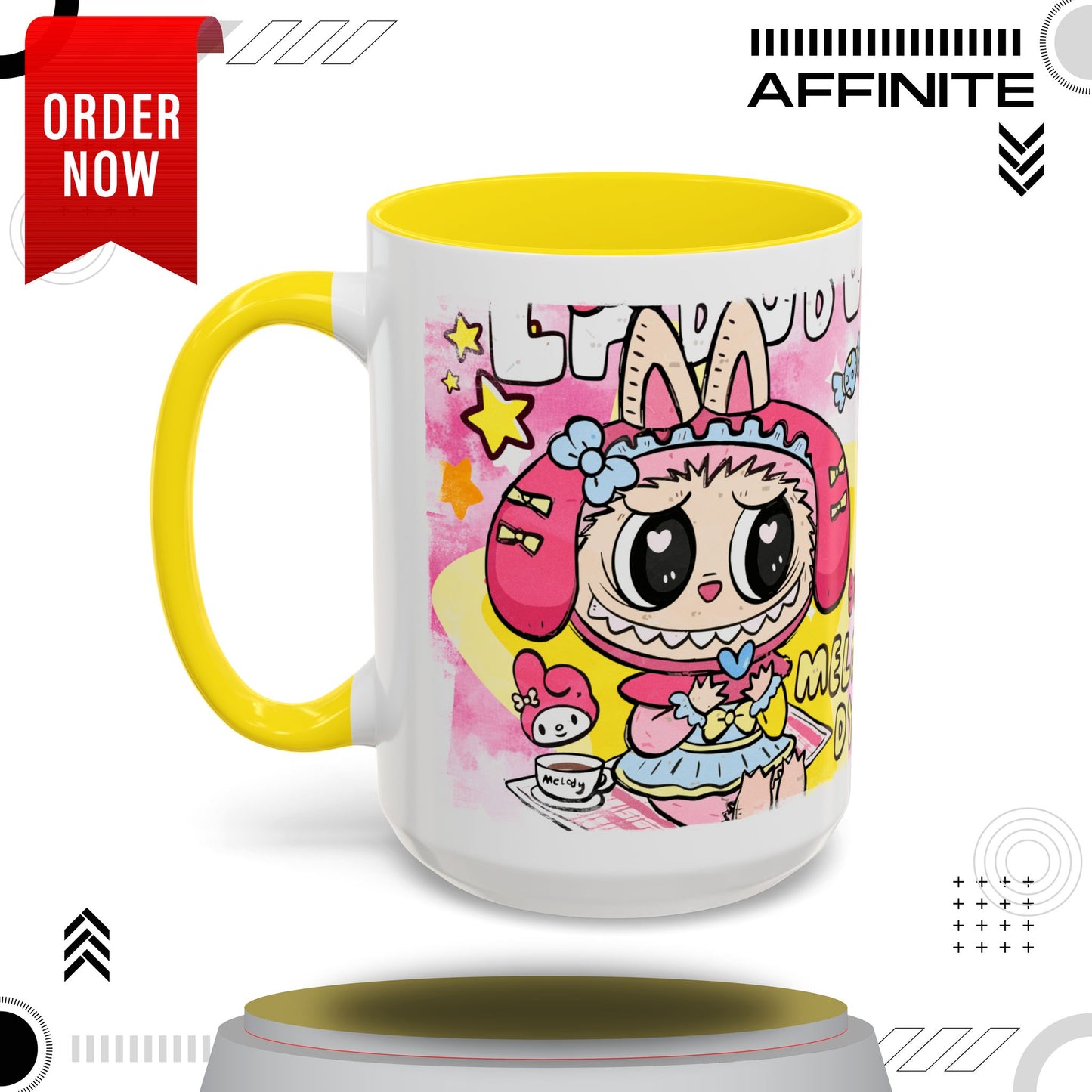 Mug Labubu Themed Accent Coffee Mug - Colorful & Whimsical Design for Kids and Collectors 15oz Yellow