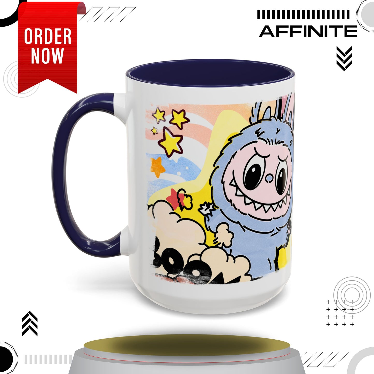Mug Lazy Yoga Cartoon Labubu Accent Coffee Mug - Fun and Whimsical Design for Coffee Lovers 15oz Navy