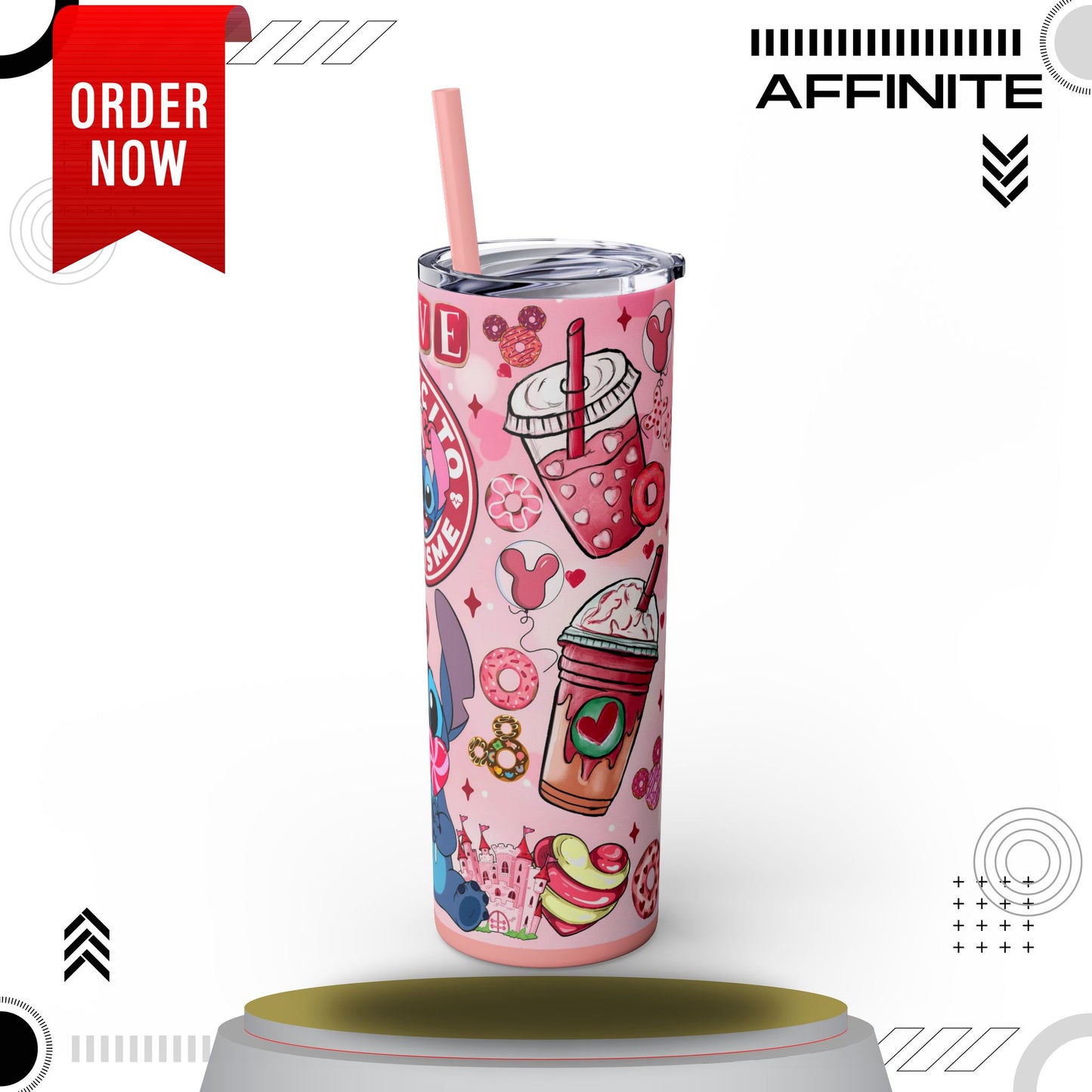 Tumblers Cute Love-Stitch Themed Skinny Tumbler with Straw - 20oz, Perfect for Gifts and Celebrations