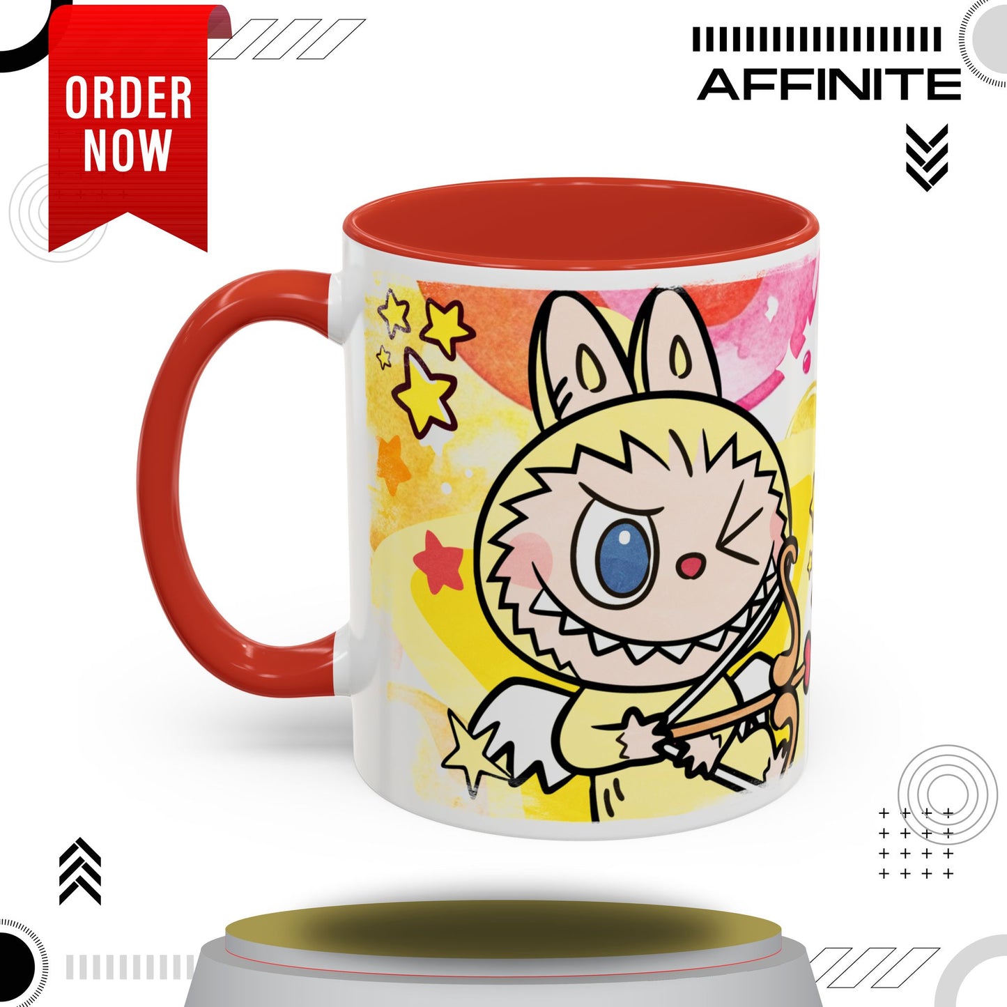 Mug Playful Lazy Yoga Labubu Coffee Mug - Fun Design for Relaxation Lovers 11oz Red