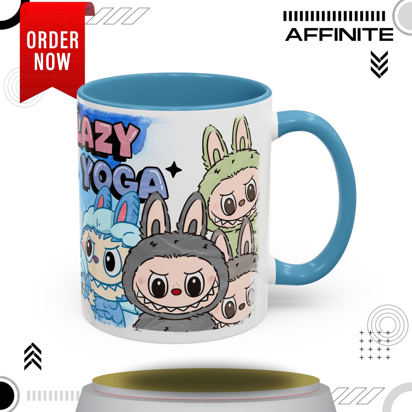 Mug Lazy Yoga Monsters Coffee Mug - Fun Accent Mug for Yoga Lovers 11oz Light Blue
