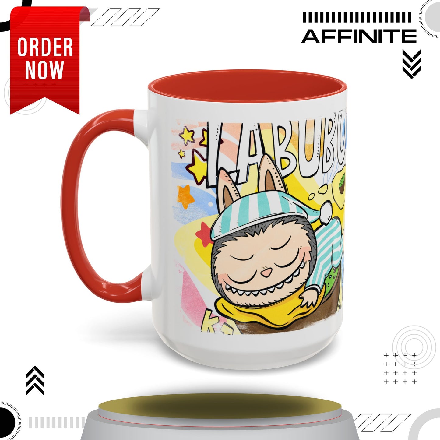 Mug Labubu Lazy Yoga Accent Coffee Mug - Fun & Whimsical Design for Relaxation Lovers 15oz Red