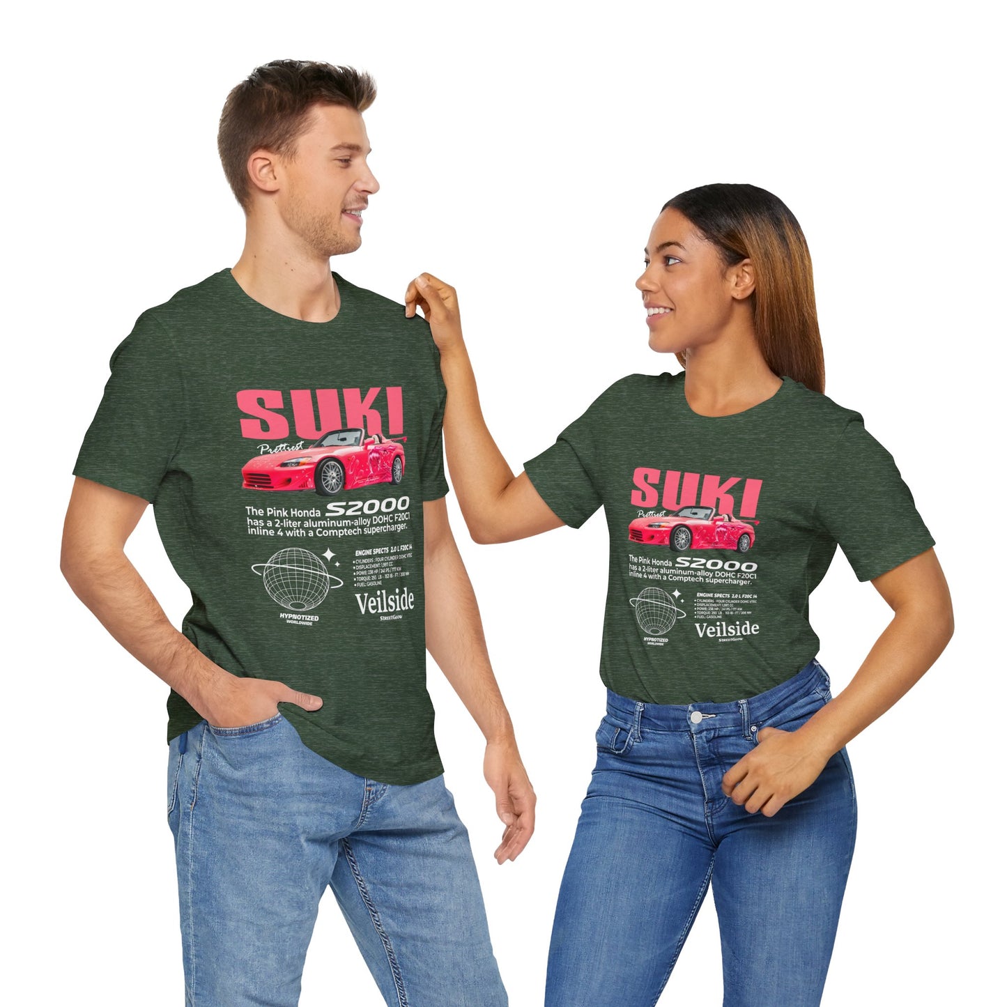 T-Shirt Unisex Graphic Tee - Suki's Pink Honda S2000 Design, Fast Car Anime T-Shirt, Retro Japanese by Bella+Canvas