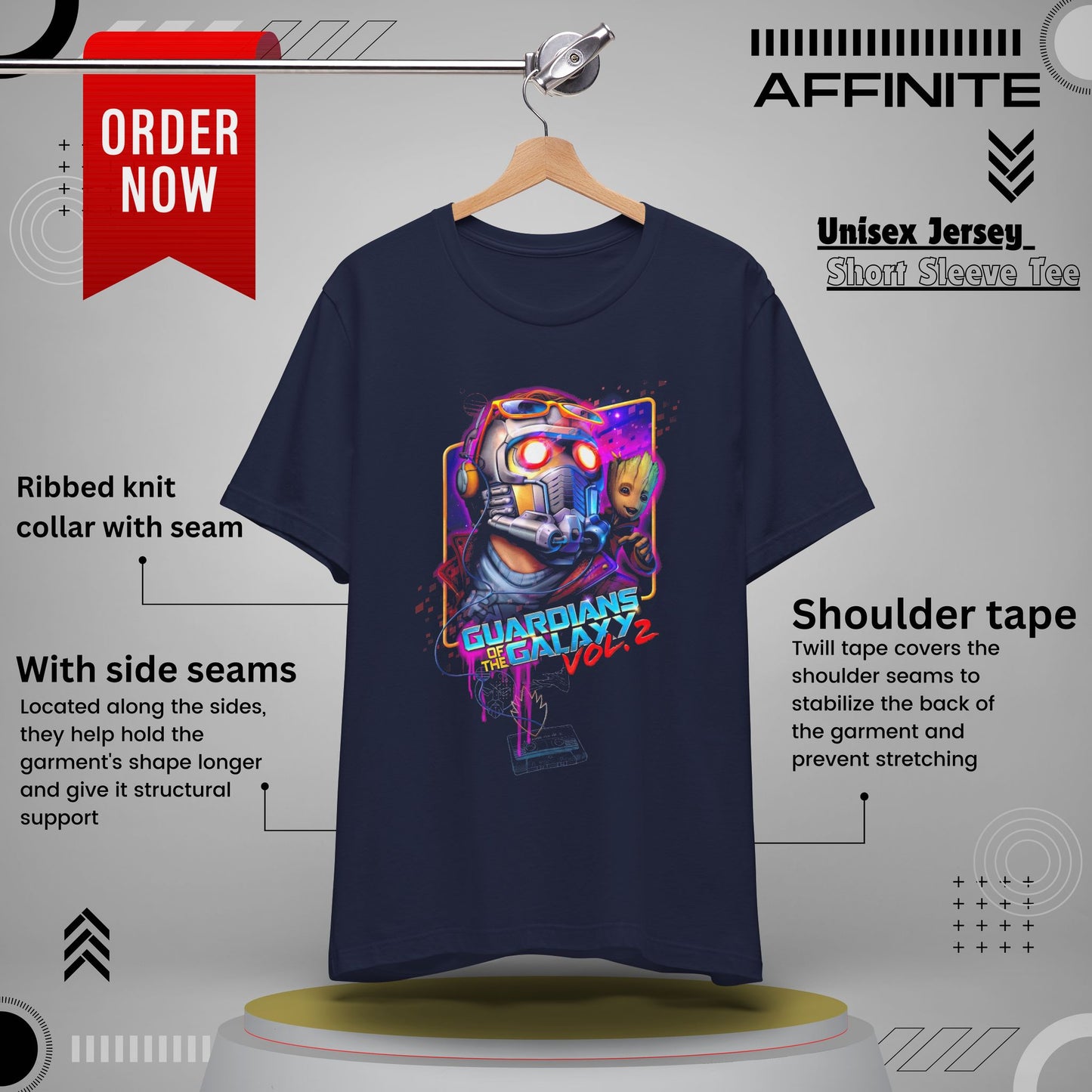 T-Shirt Guardians of the Galaxy Vol 2 T-Shirt – Retro Marvel Graphic Tee (Unisex) Navy