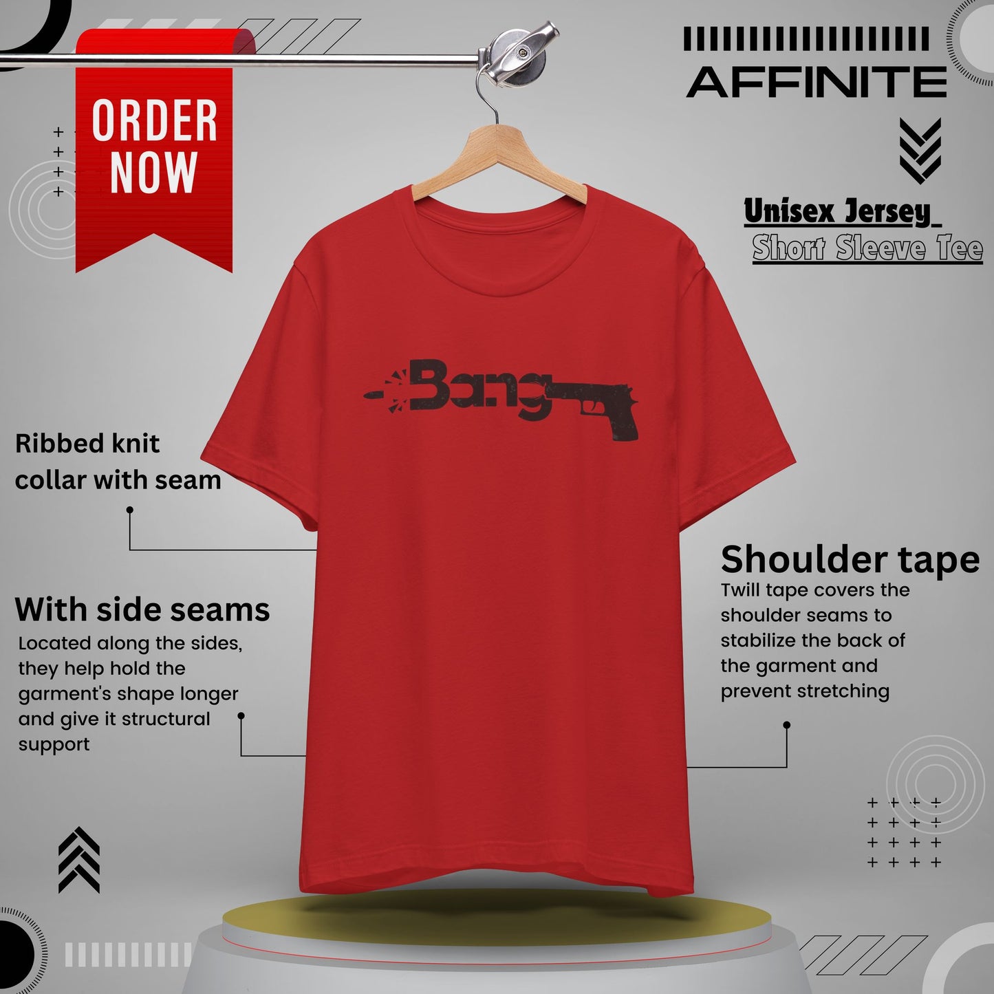 T-Shirt Bang Graphic Unisex Jersey Short Sleeve Tee - Casual Streetwear T-Shirt Red