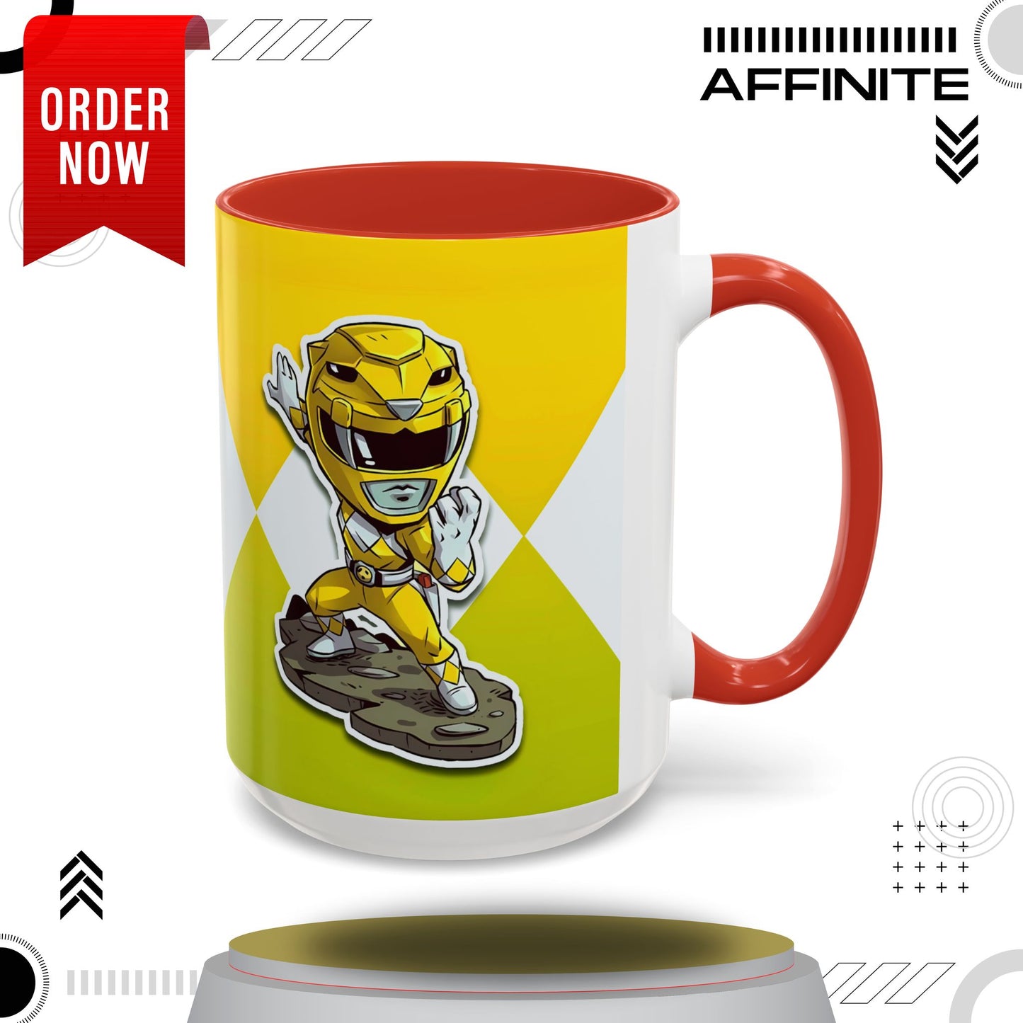 Mug Mighty Morphin Power Rangers Yellow Ranger Ceramic Mug - 11oz & 15oz Coffee Mug - Accent Mug for Pop Culture Fans 15oz Red