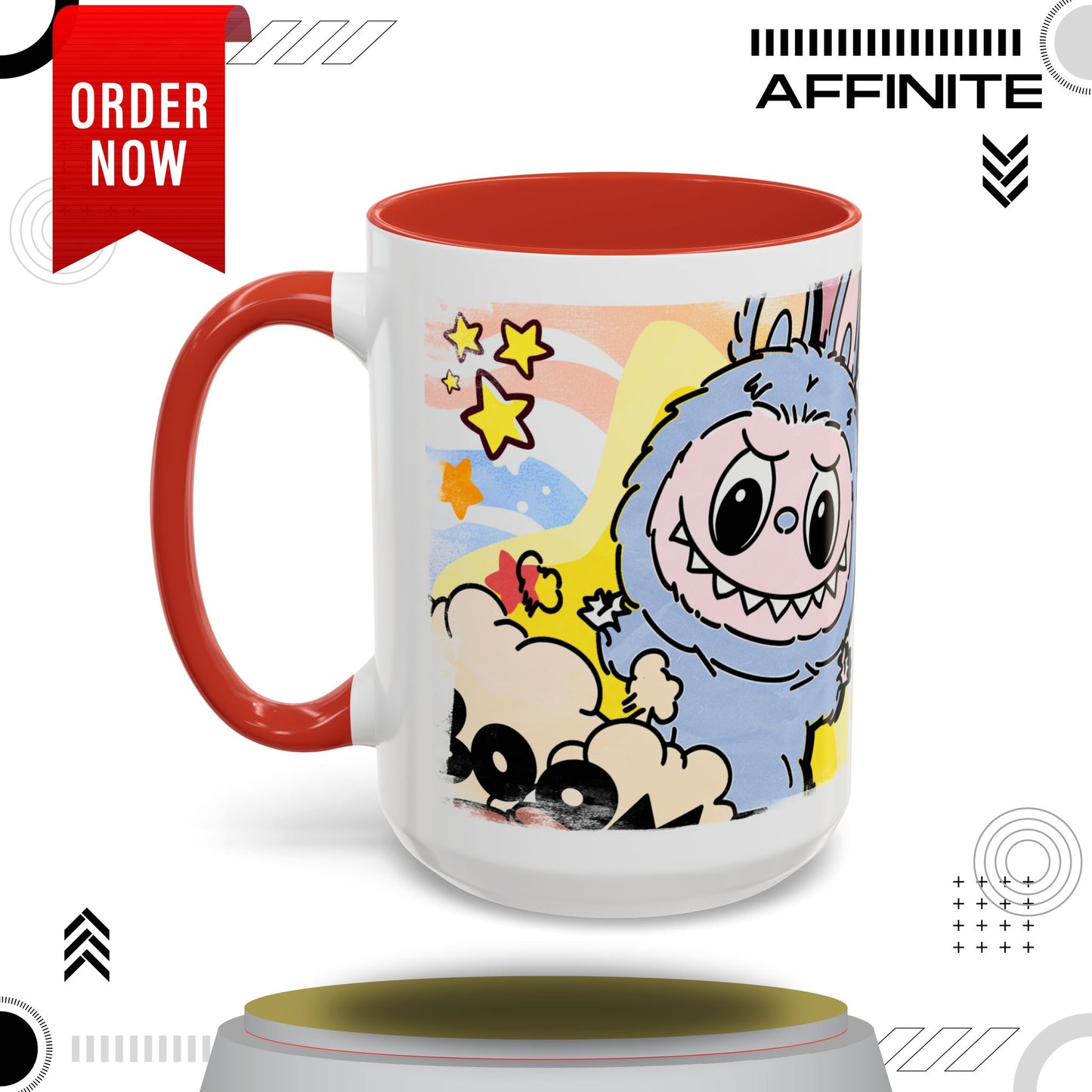 Mug Lazy Yoga Cartoon Labubu Accent Coffee Mug - Fun and Whimsical Design for Coffee Lovers 15oz Red