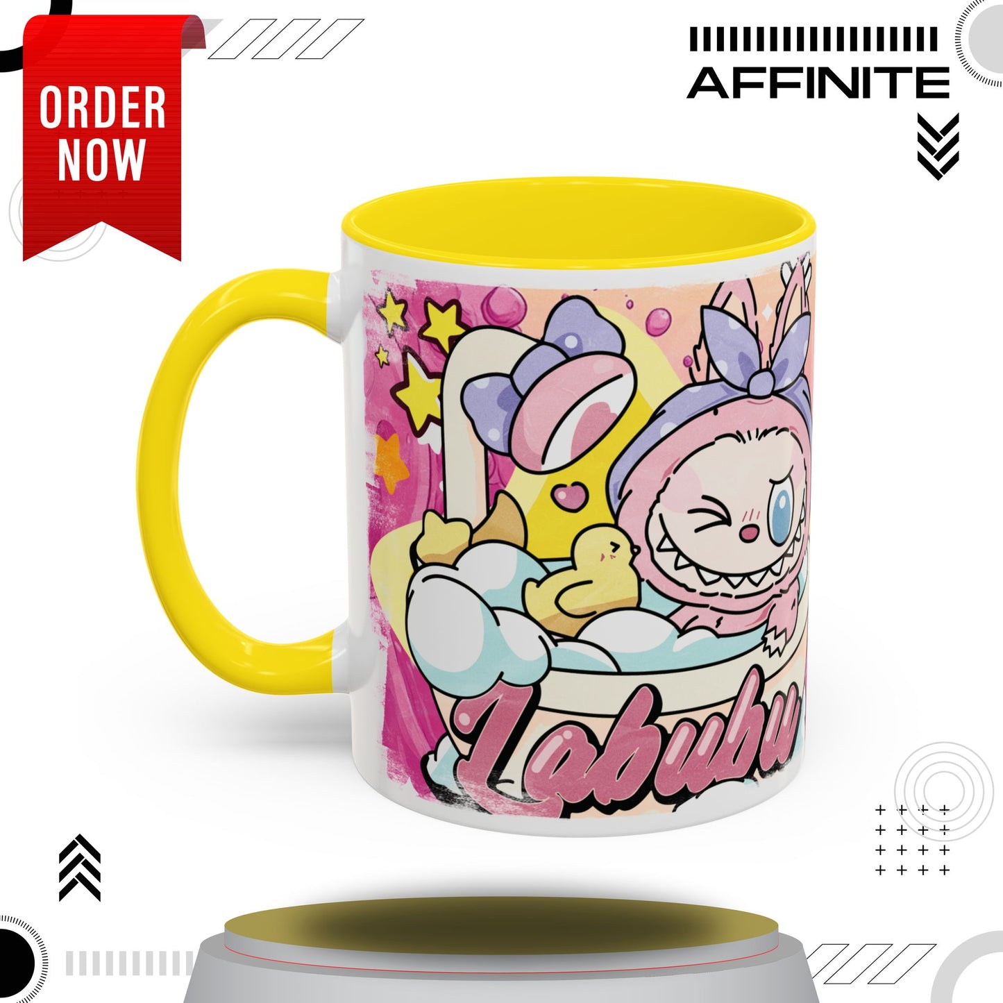 Mug Lazy Yoga Labubu Accent Coffee Mug - Fun & Playful Design for Relaxation 11oz Yellow