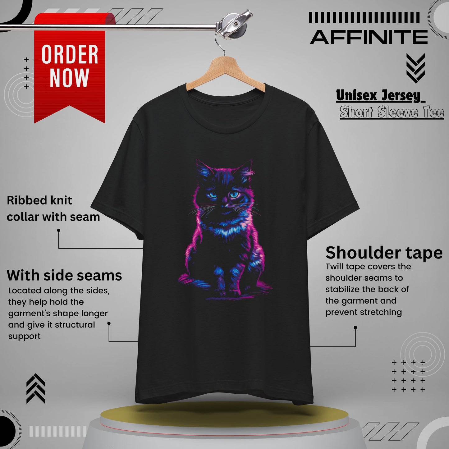 T-Shirt Neon Cat T-Shirt - Vibrant Unisex Tee for Cat Lovers (100% Cotton) Black