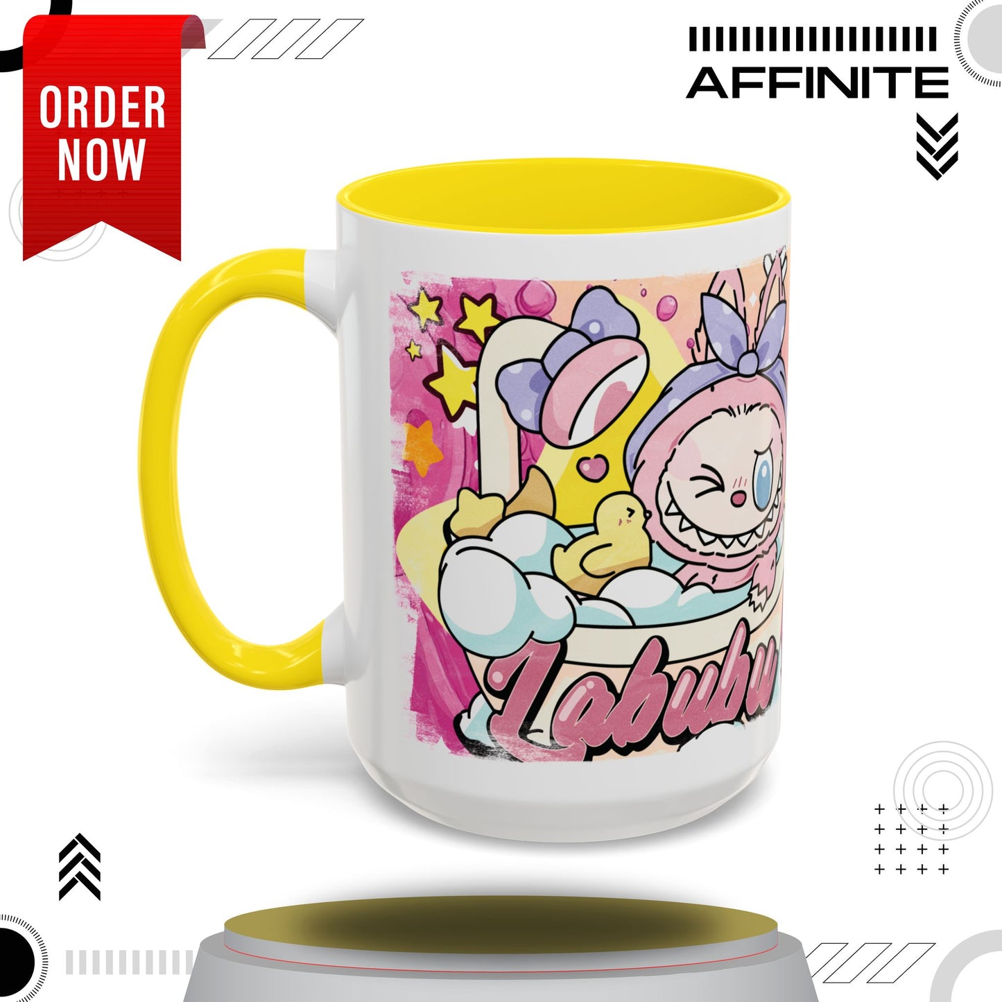 Mug Lazy Yoga Labubu Accent Coffee Mug - Fun & Playful Design for Relaxation 15oz Yellow