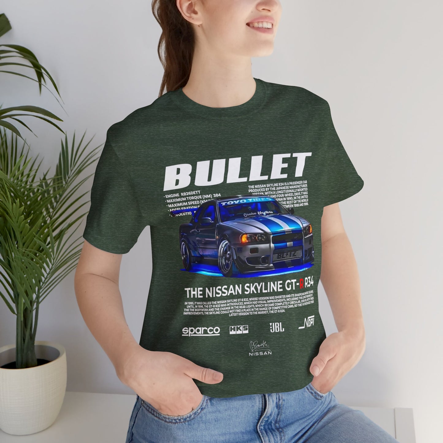T-Shirt Nissan Skyline GT-R R34 Graphic Tee – Unisex Car Enthusiast T-Shirt – JDM Racing Gift for Him or Her
