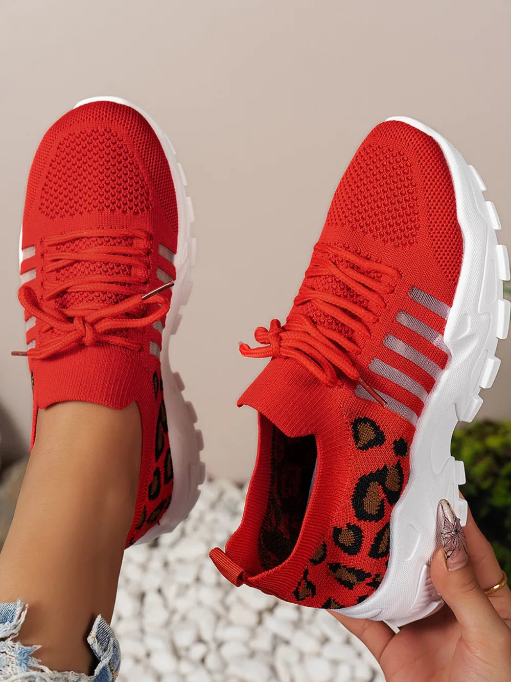 Mesh Athletic Shoes Cutout Leopard Lace Up Mesh Athletic Shoes – Leopard Athletic Shoes