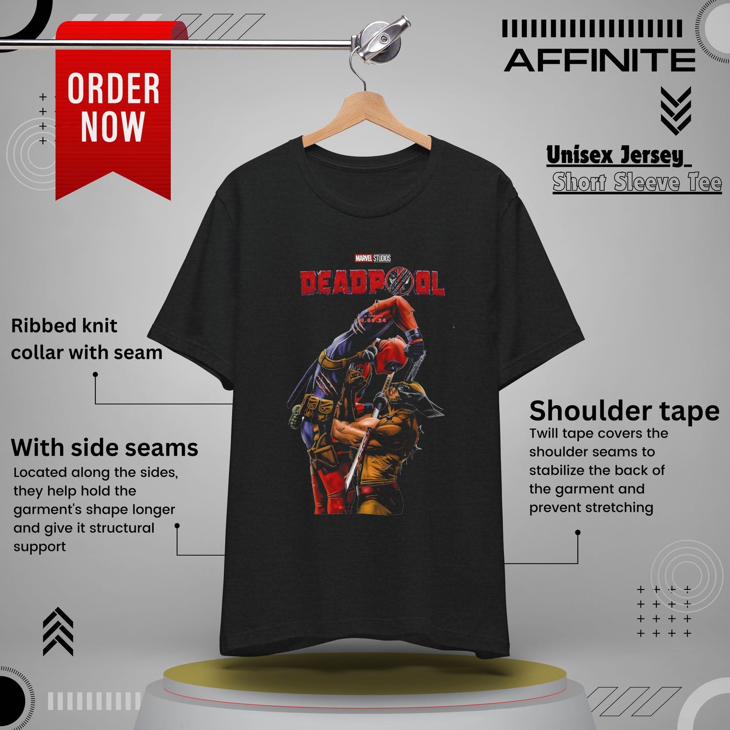 T-Shirt Deadpool Graphic Unisex Jersey Tee - Perfect for Comic Fans Solid Black Blend