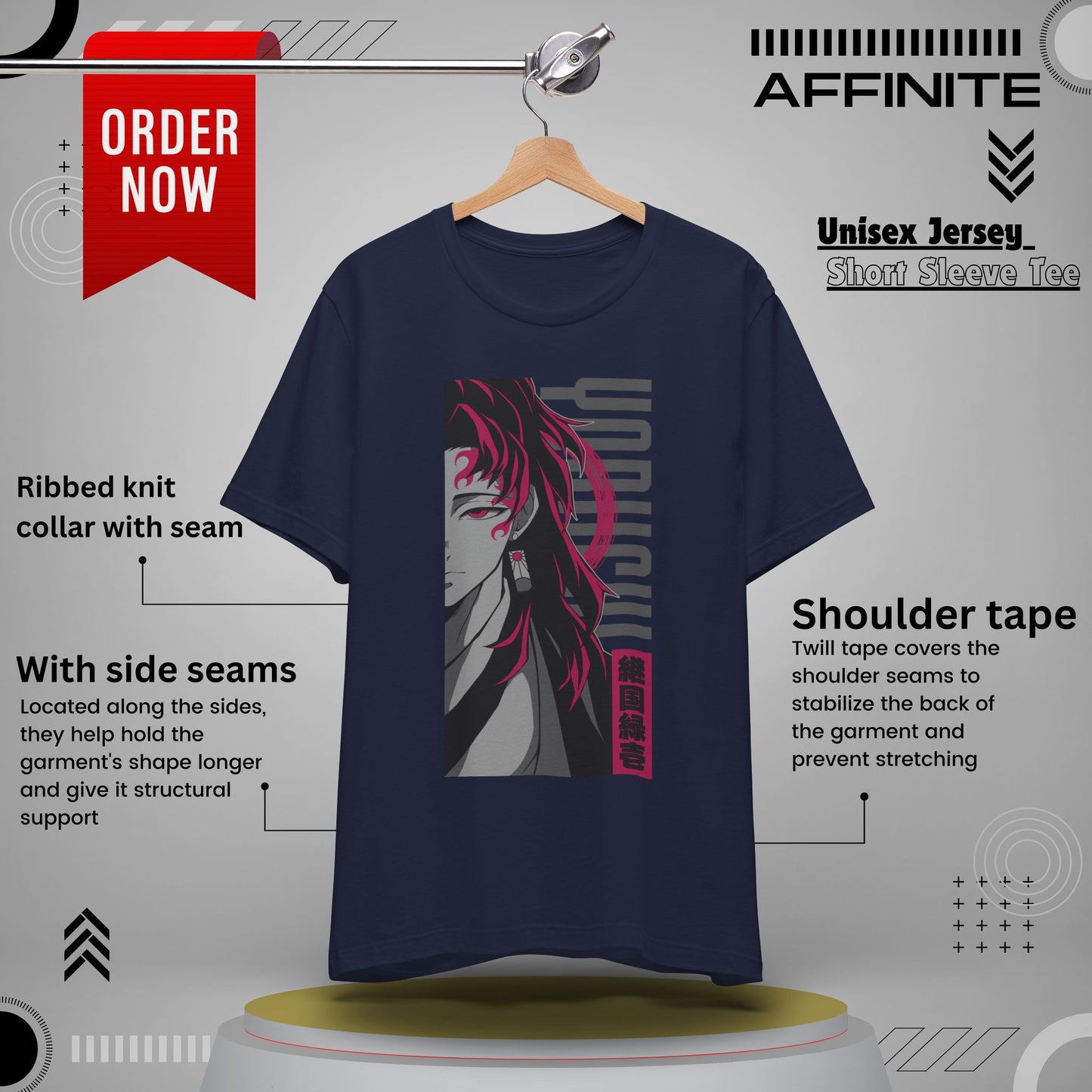 T-Shirt Yoriichi Anime T-Shirt - Demon Slayer Inspired Graphic Tee (Unisex Cotton) Navy