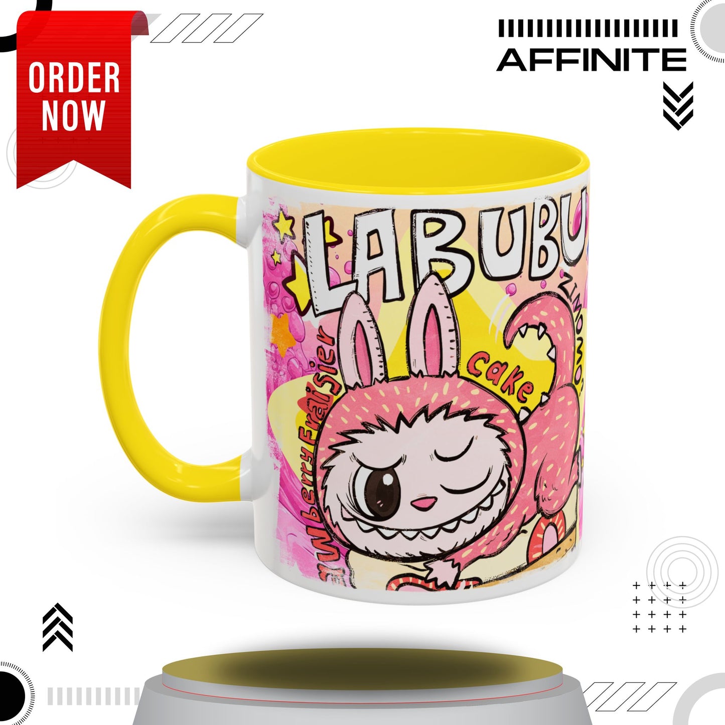 Mug Colorful Cartoon Labubu Accent Coffee Mug - Perfect for Animal Lovers 11oz Yellow