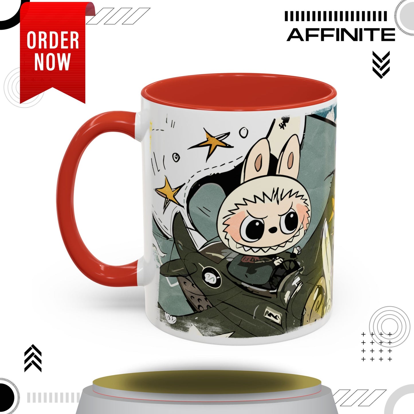 Mug Labubu Character Accent Coffee Mug - Cute and Colorful Design for Fans 11oz Red