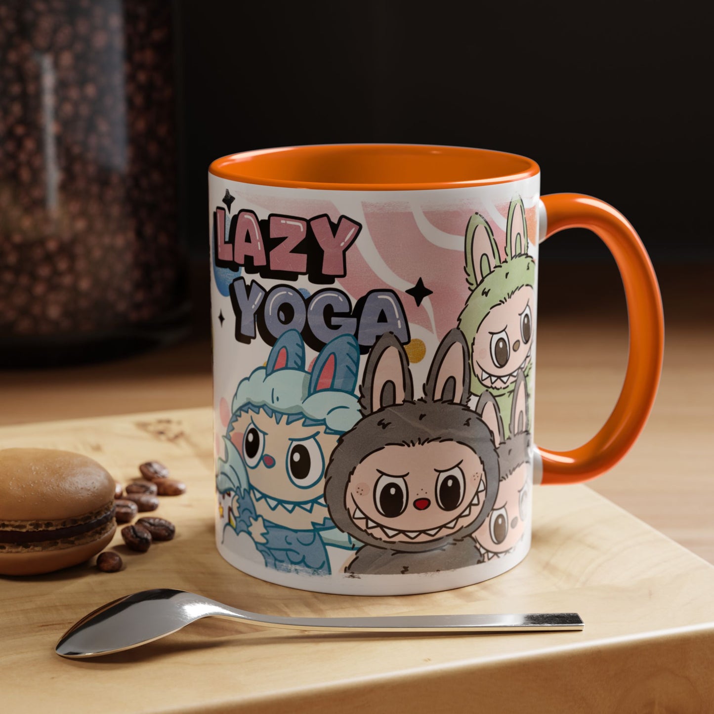 Mug Lazy Yoga Cartoon Labubu Accent Coffee Mug - Fun and Whimsical Design for Coffee Lovers