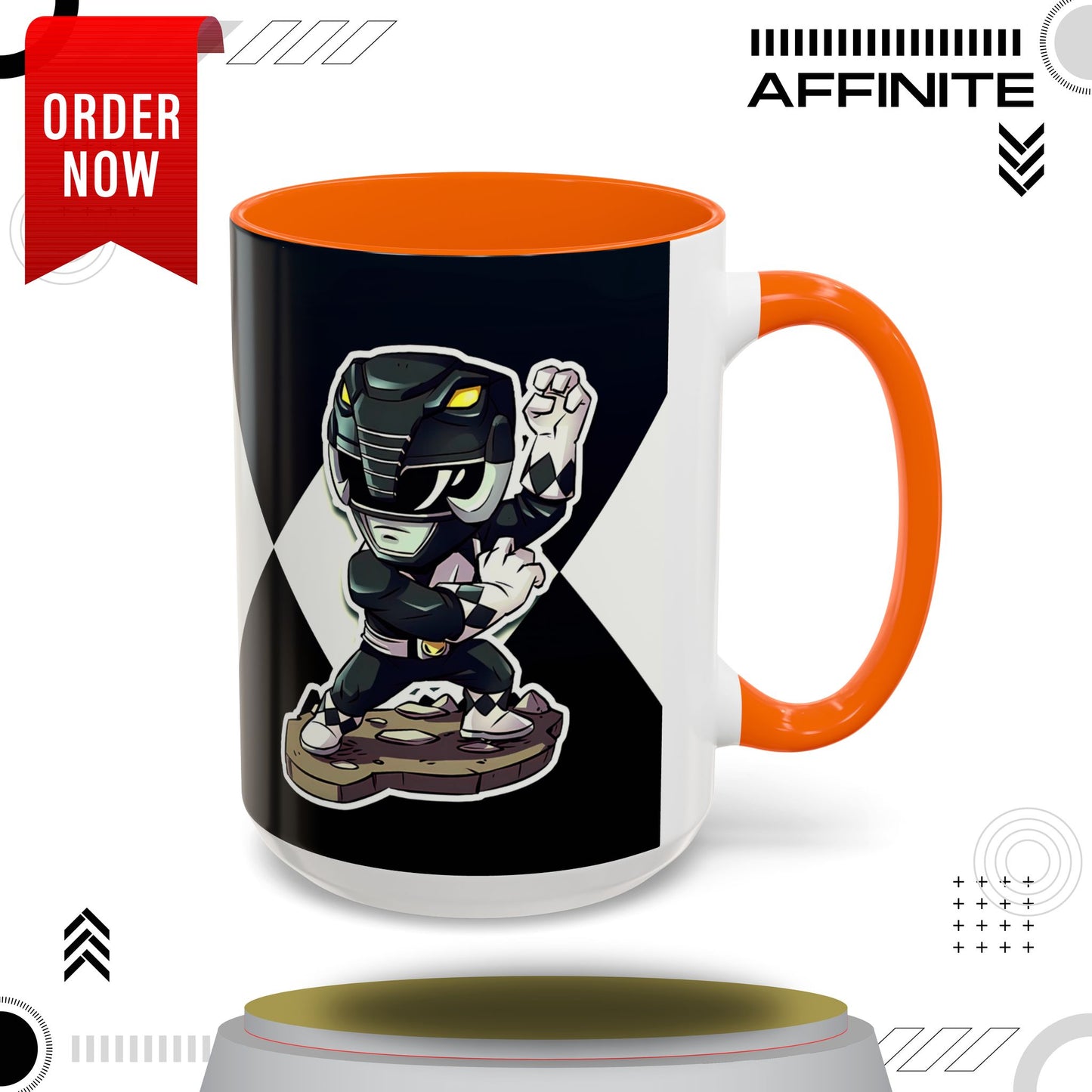 Mug Mighty Morphin Power Rangers Black Ranger Ceramic Mug - 11oz & 15oz Coffee Mug - Accent Mug for Pop Culture Fans 15oz Orange