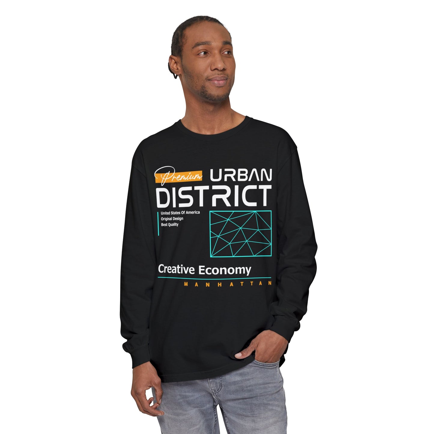 Long-sleeve Urban District Long Sleeve T-Shirt - Vintage Graphic Tee, Casual Wear, Creative Economy, Unisex Fashion, Gift for Art Lovers