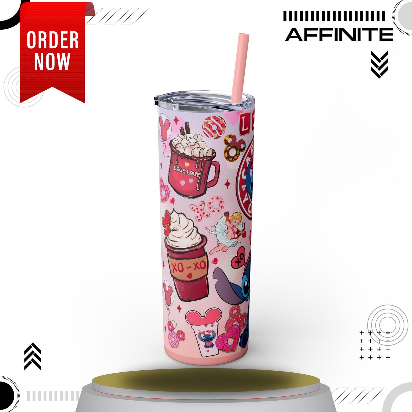 Tumblers Cute Love-Stitch Themed Skinny Tumbler with Straw - 20oz, Perfect for Gifts and Celebrations