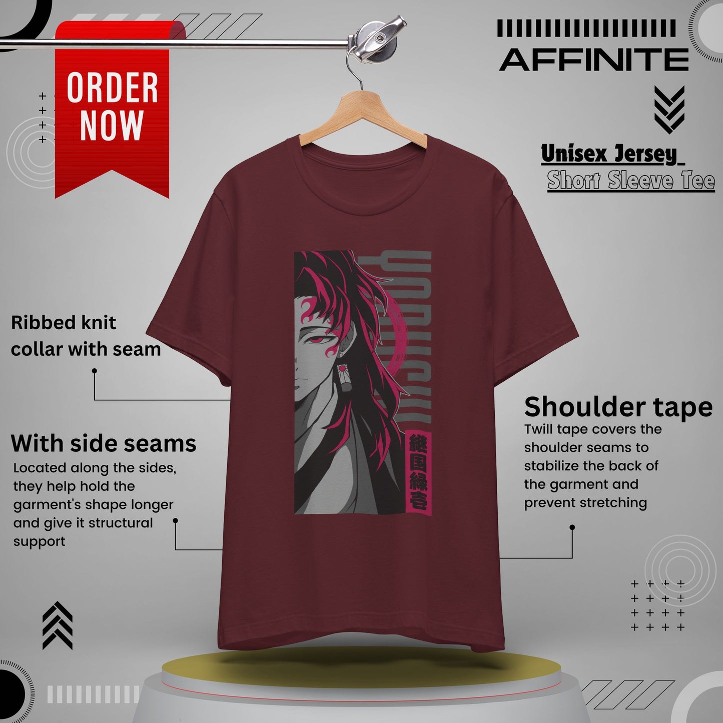 T-Shirt Yoriichi Anime T-Shirt - Demon Slayer Inspired Graphic Tee (Unisex Cotton) Maroon