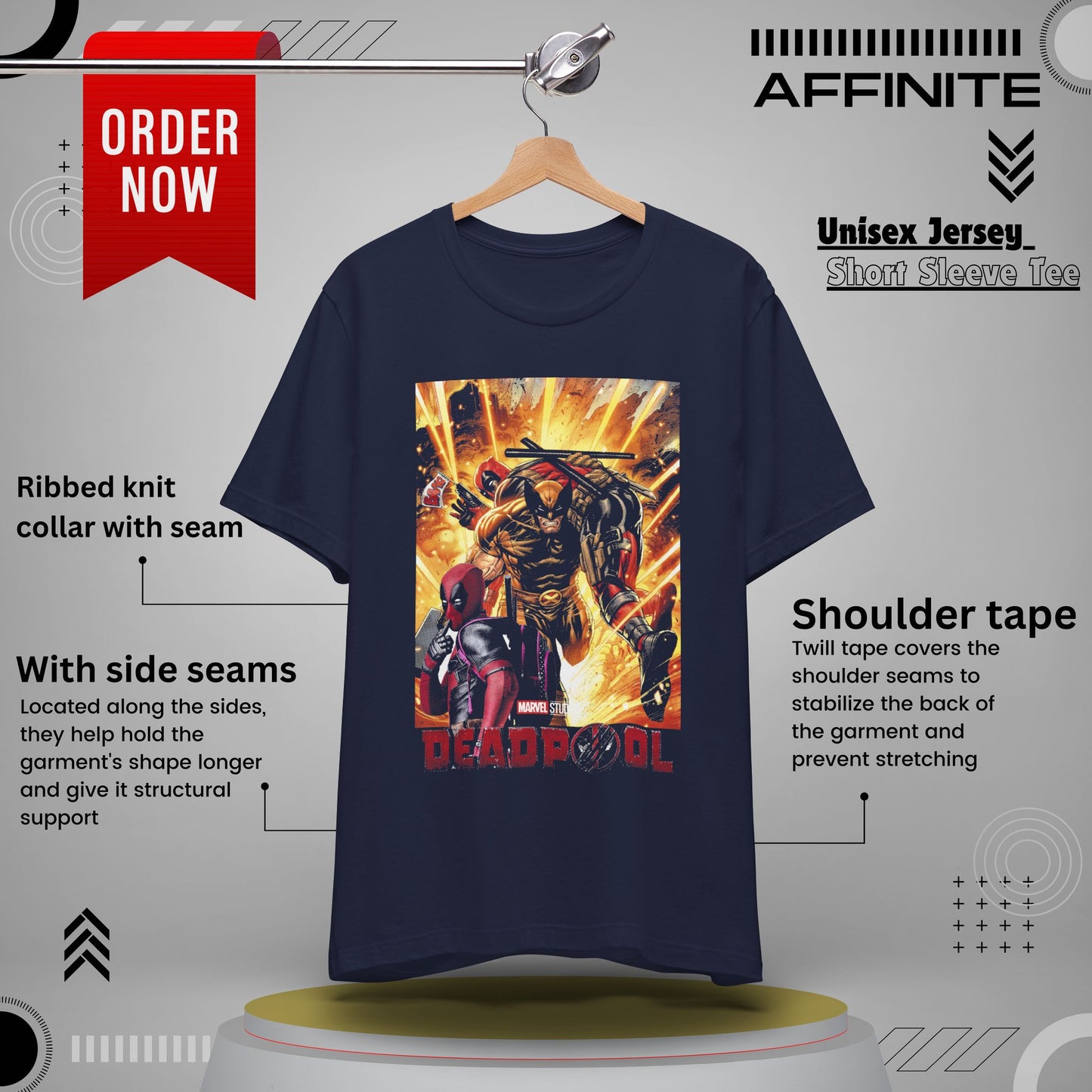 T-Shirt Marvel T Shirt - Deadpool Graphic Tee (Unisex Cotton) Navy